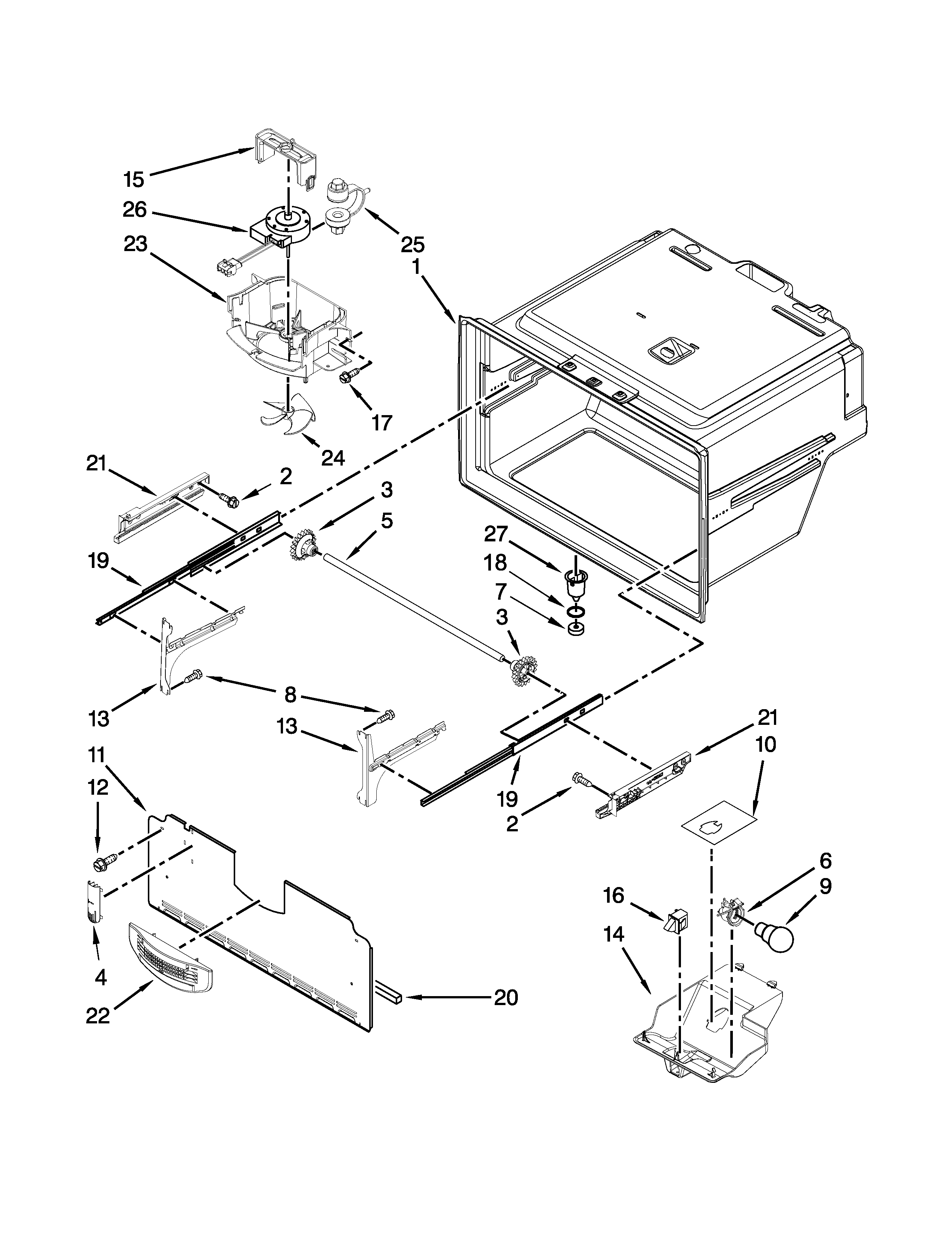 KitchenAid KFXS25RYBL2 freezer liner parts diagram