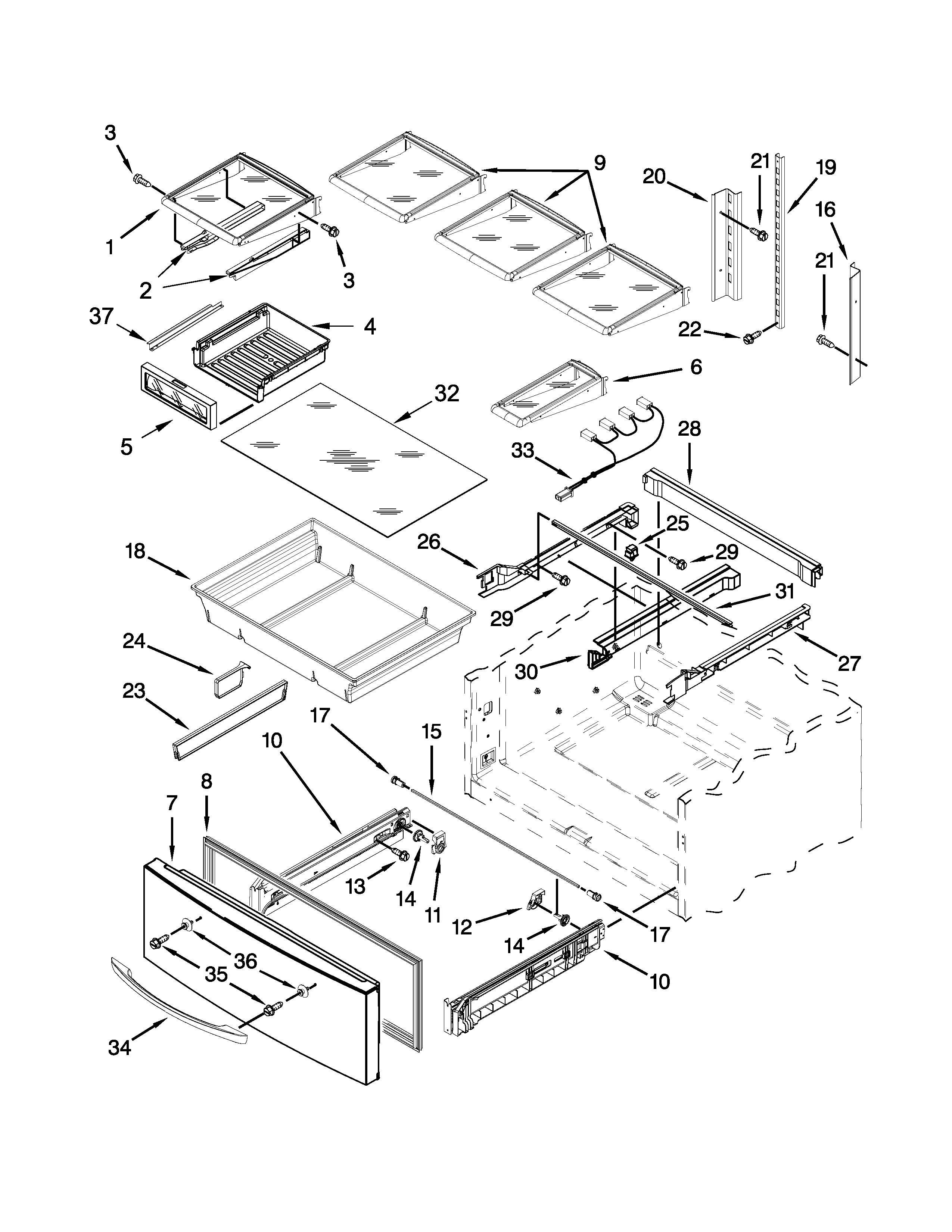 KitchenAid KFXS25RYBL2 shelf parts diagram