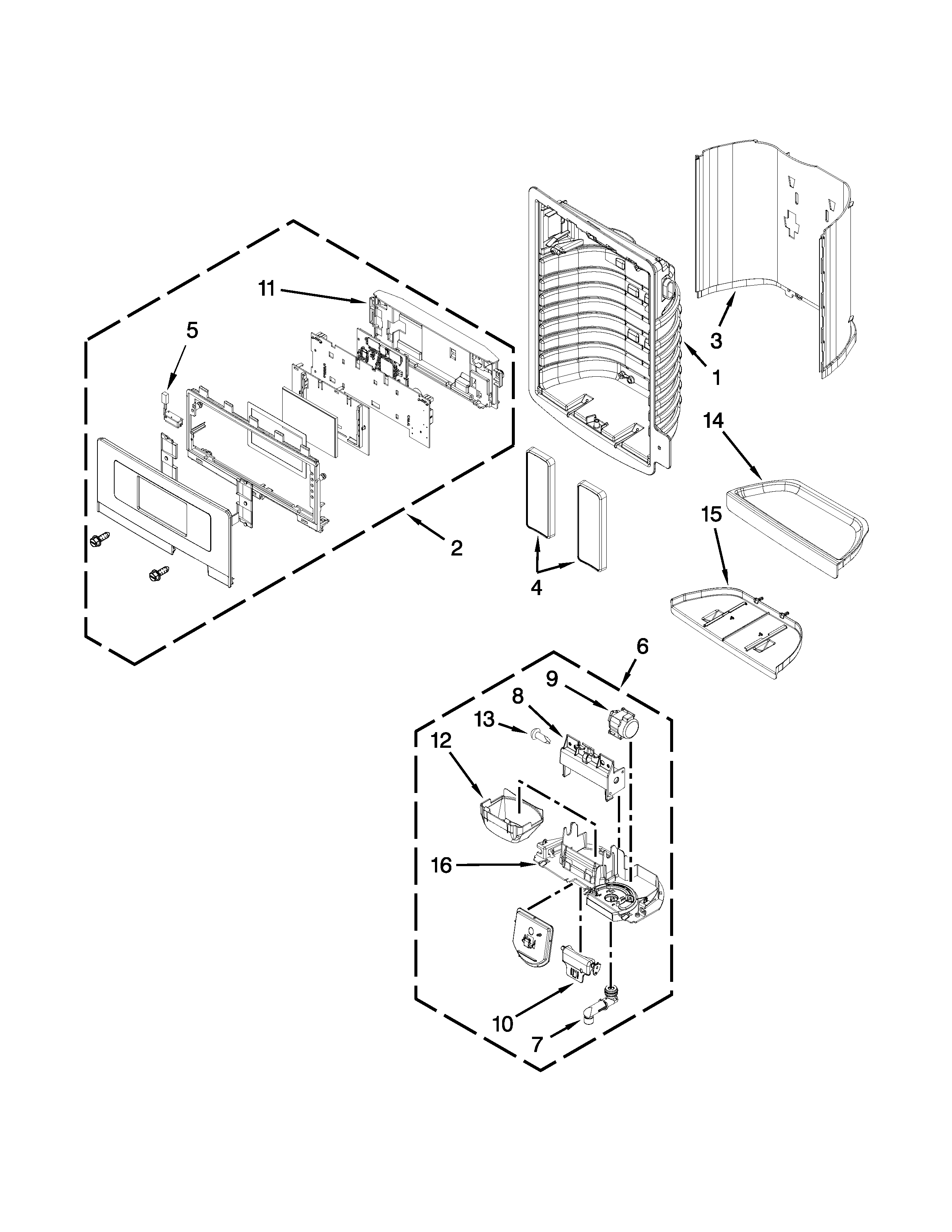 KitchenAid KFXS25RYBL2 dispenser front parts diagram