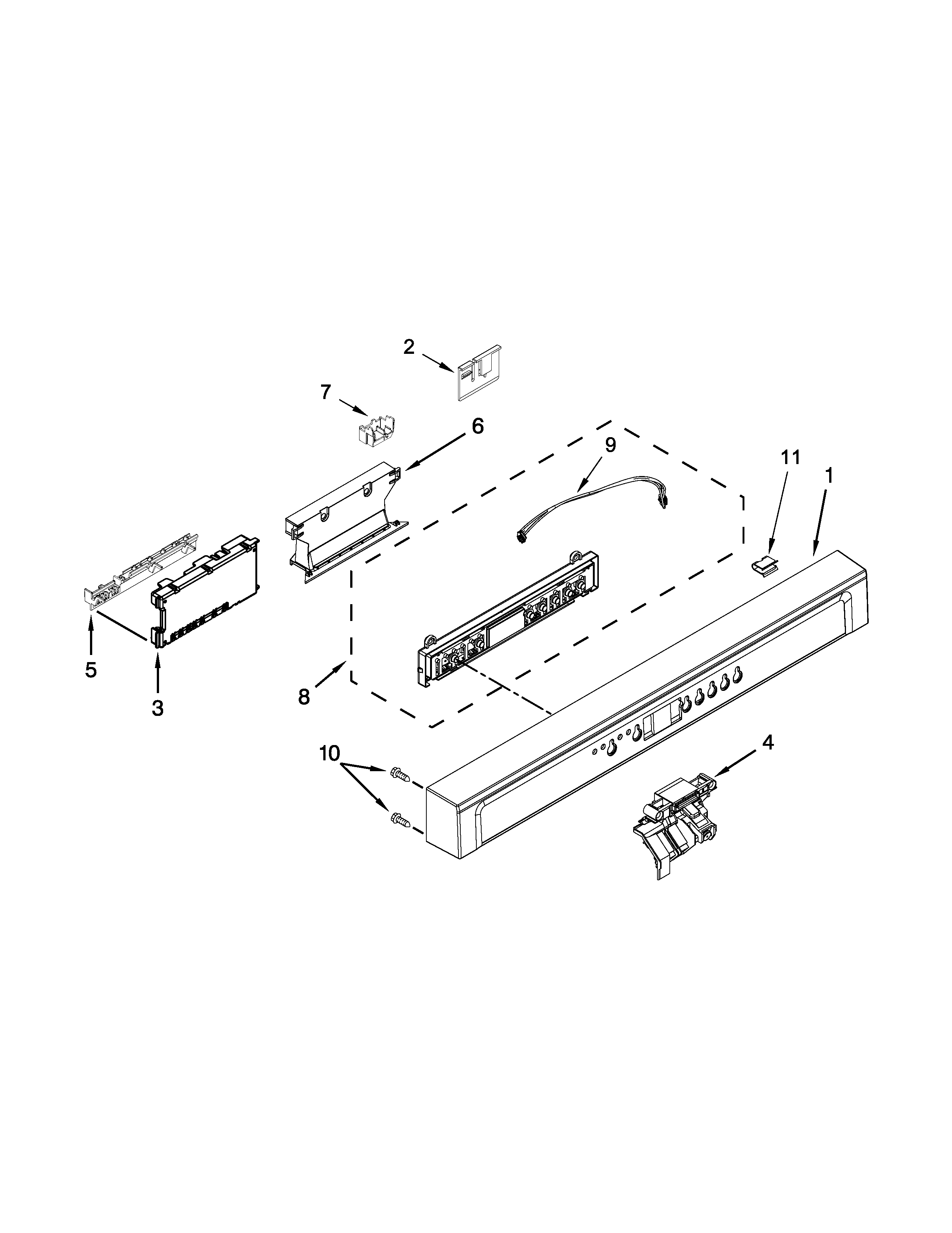 Whirlpool WDF760SADM1 control panel and latch parts diagram
