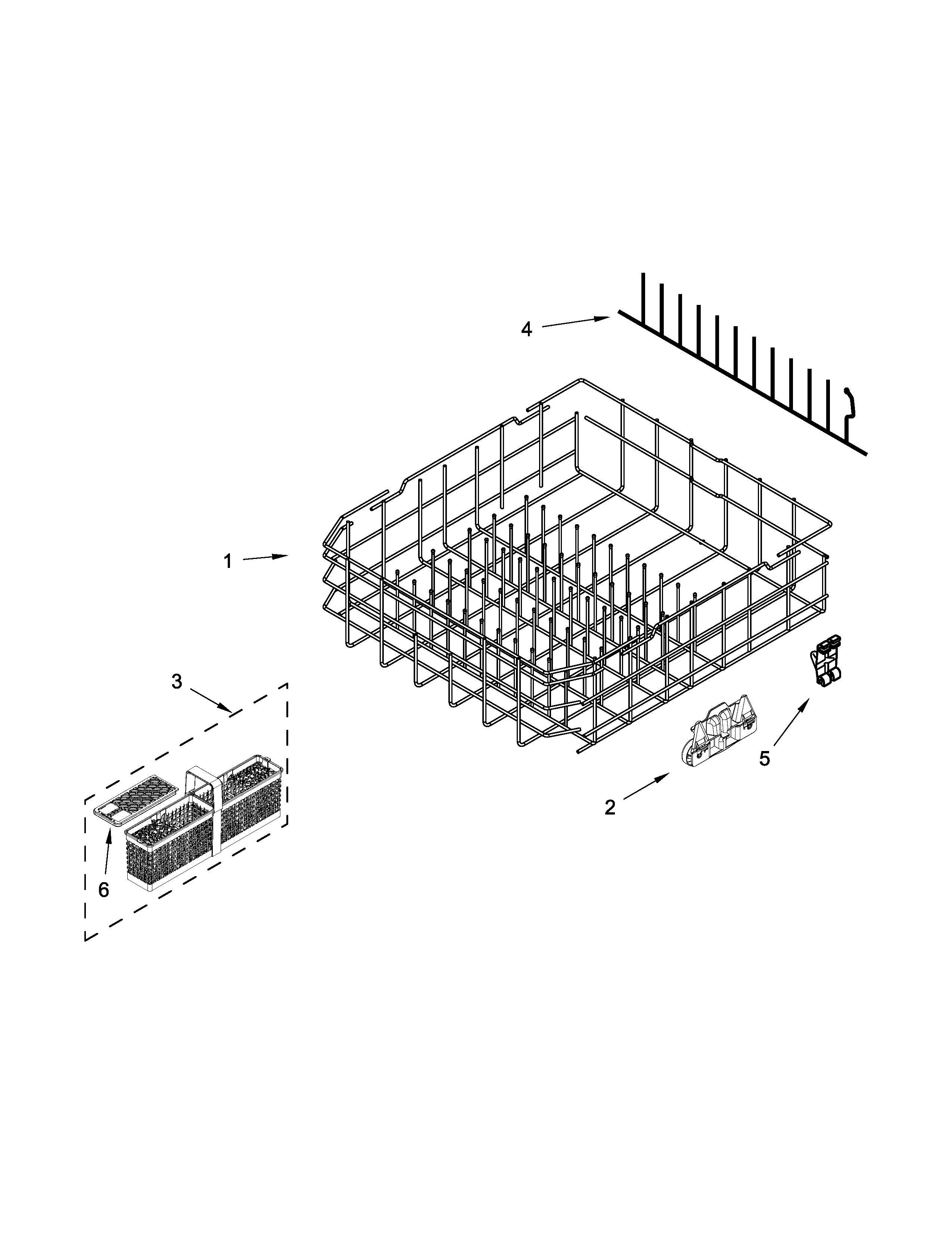 KitchenAid KDTE104EBL1 lower rack parts diagram
