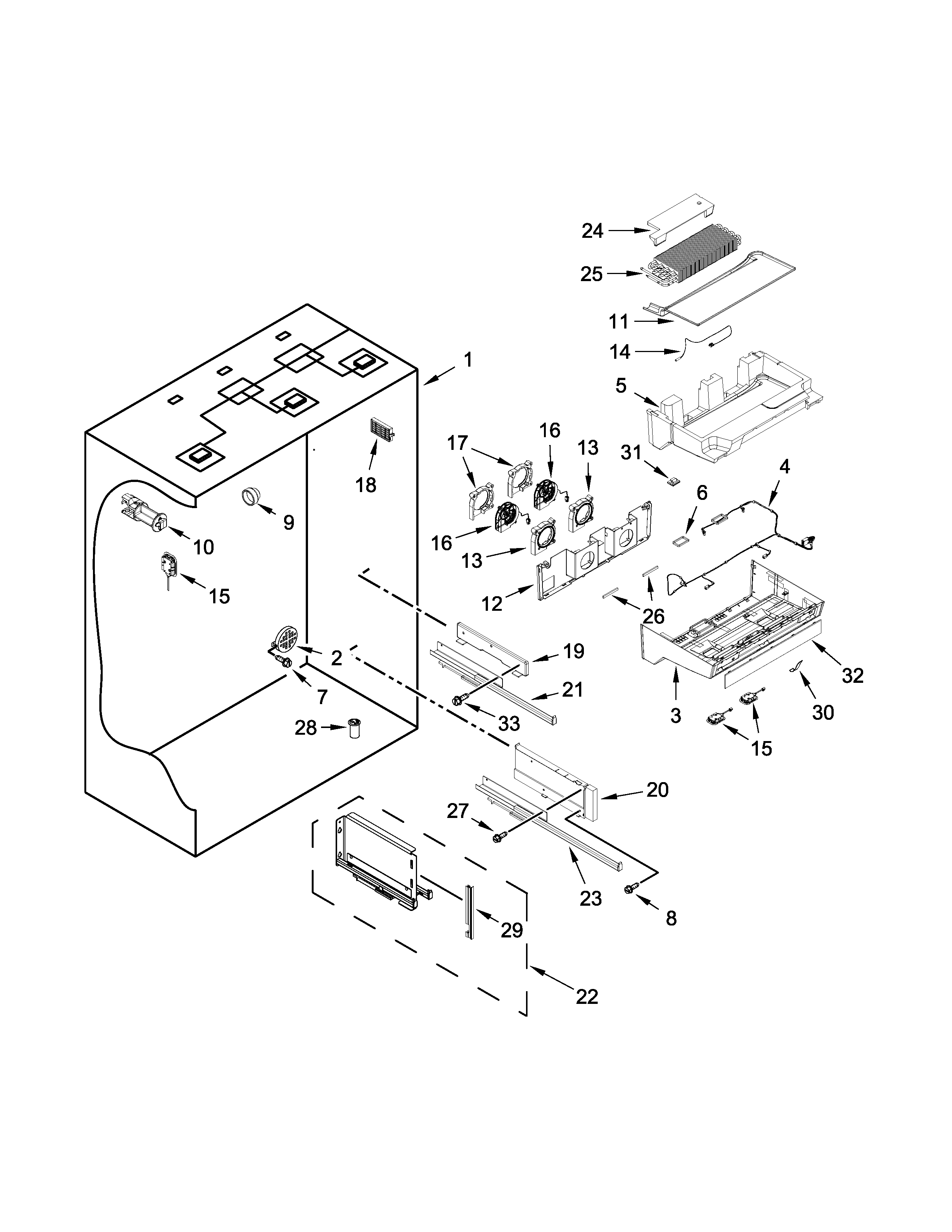 Jenn-Air JB36NXFXLE00 refrigerator liner parts diagram