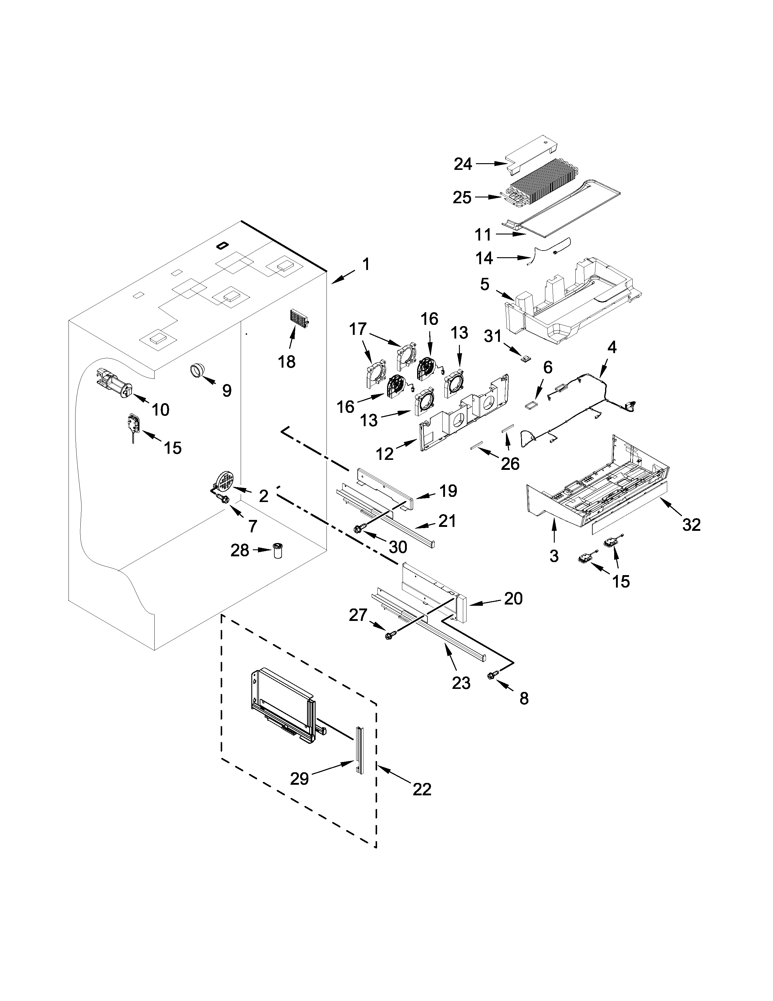 KitchenAid KBBL306EPA00 refrigerator liner parts diagram