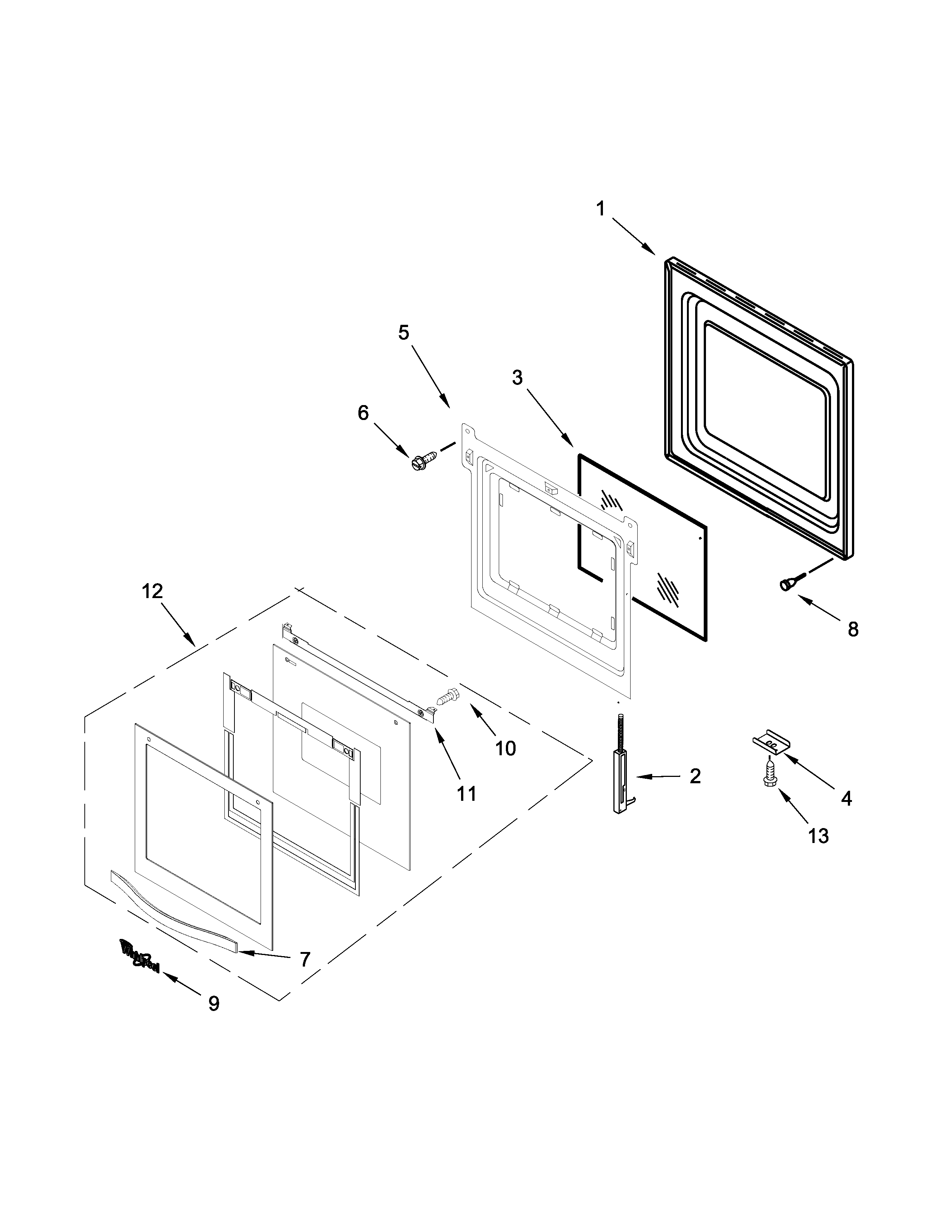 Whirlpool WOS11EM4EW00 oven door parts diagram