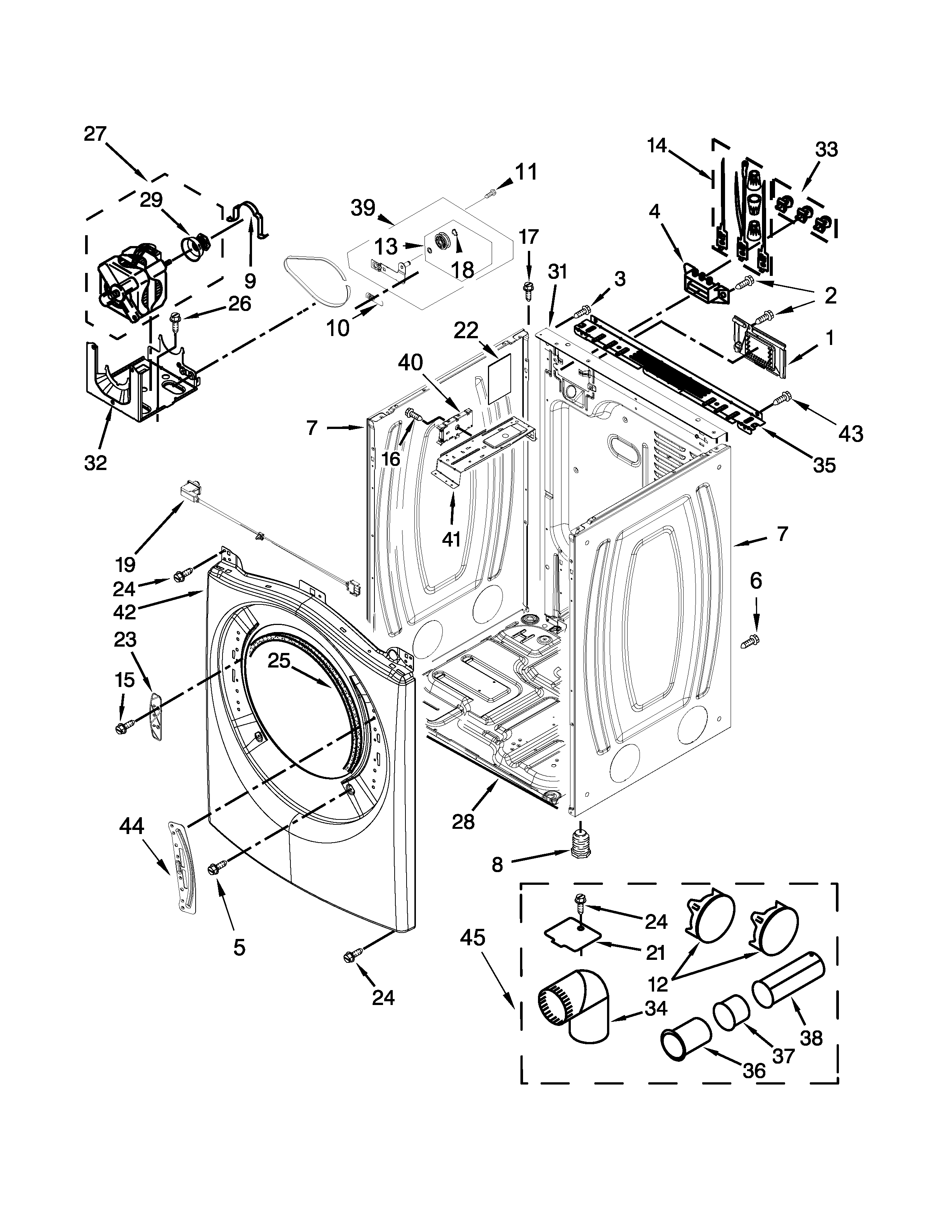 Whirlpool WED87HEDW1 cabinet parts diagram