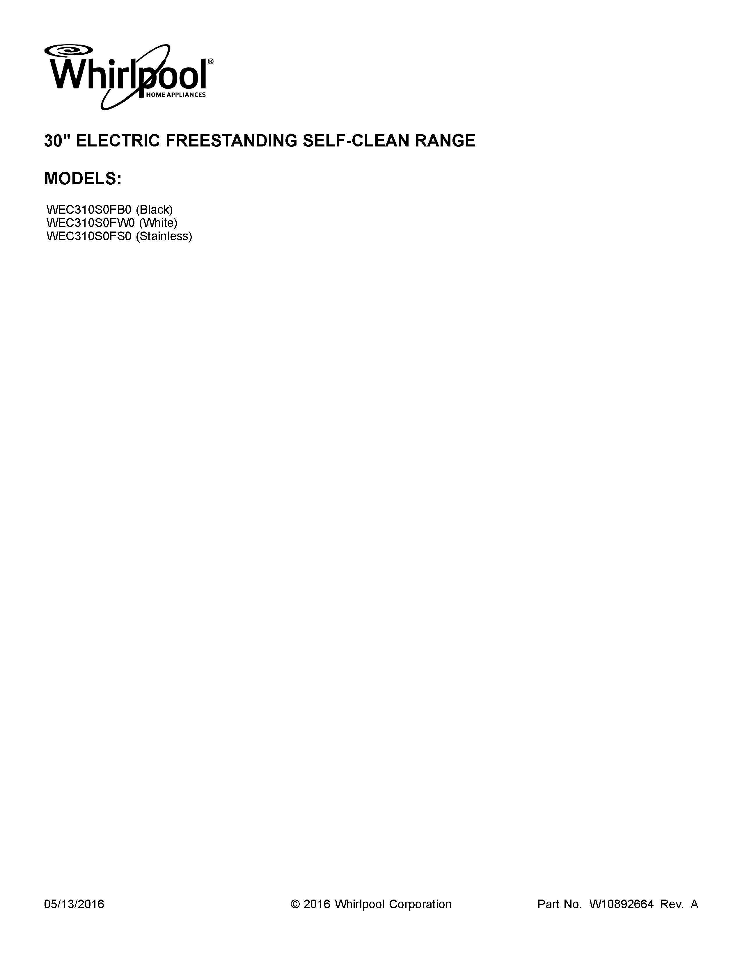 Whirlpool WEC310S0FW0 cover sheet diagram