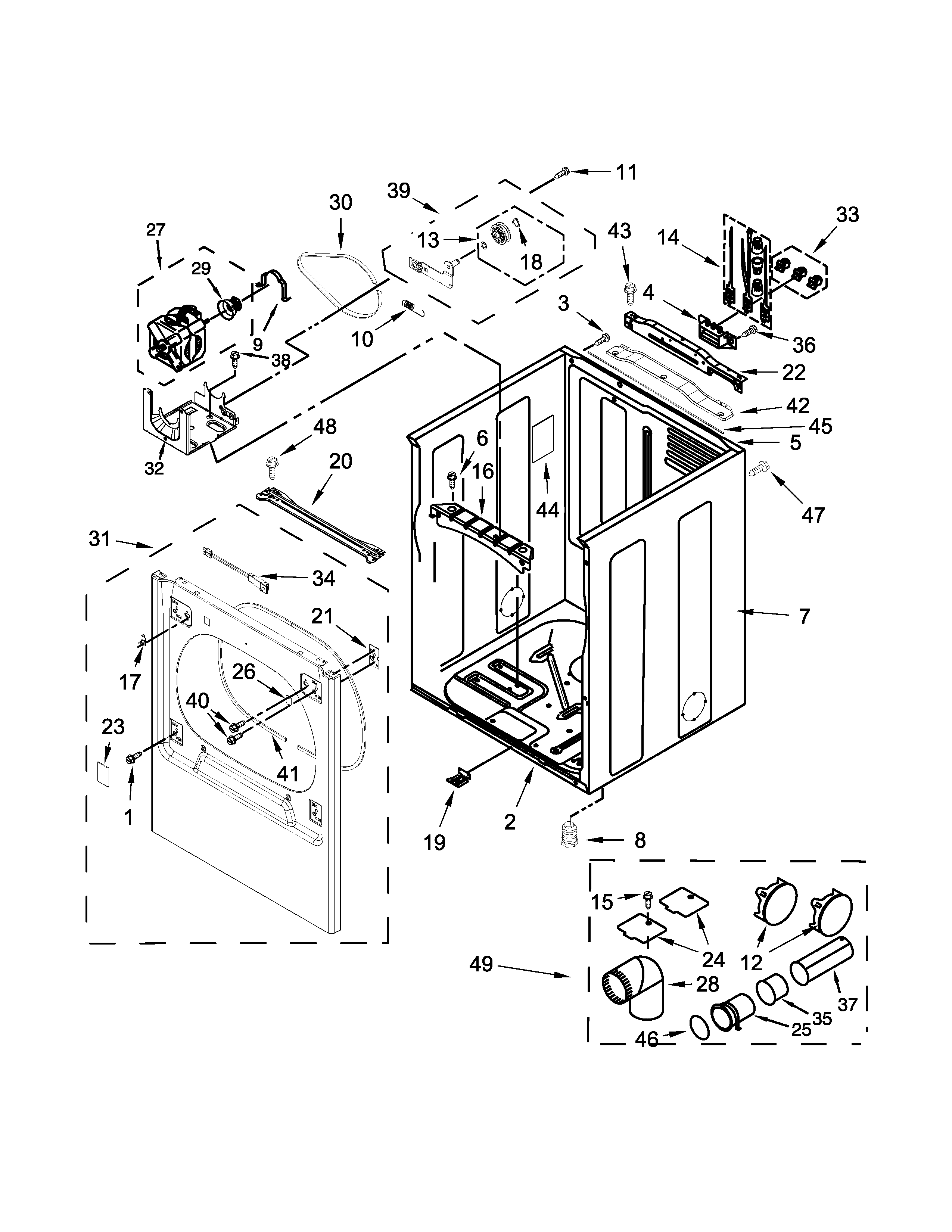 Whirlpool WED8500DR3 cabinet parts diagram