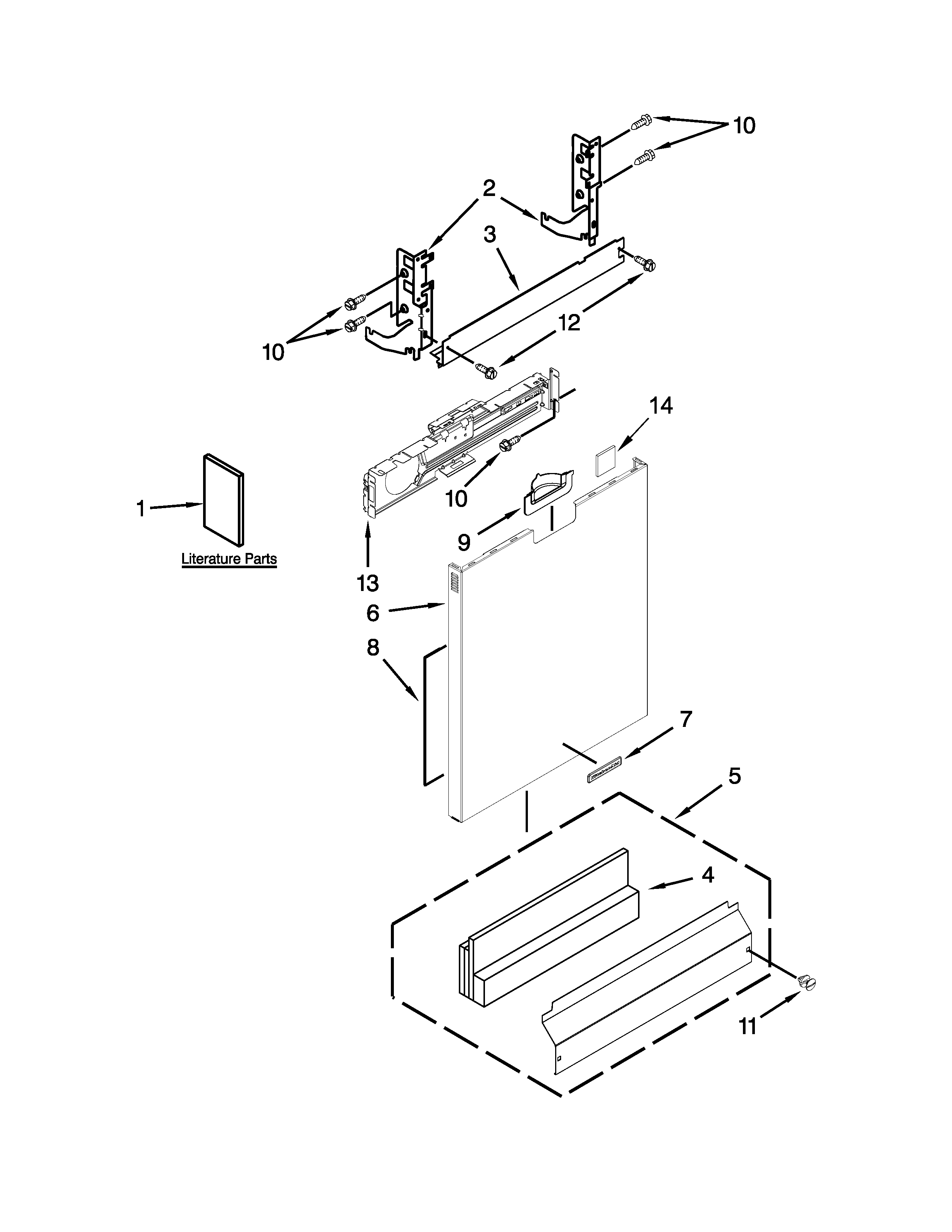 KitchenAid KDFE104DWH3 door panel parts diagram