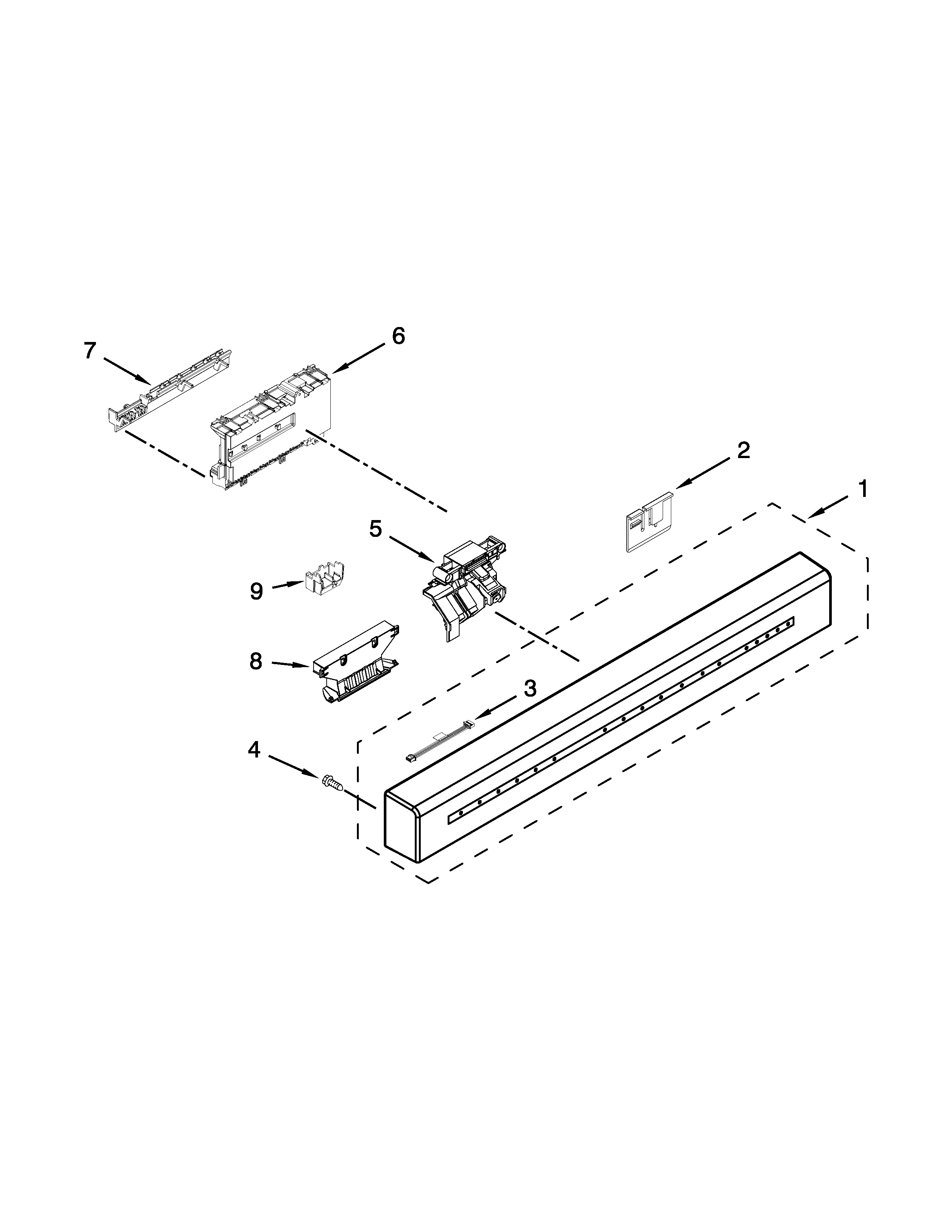 KitchenAid KDFE104DWH3 control panel and latch parts diagram