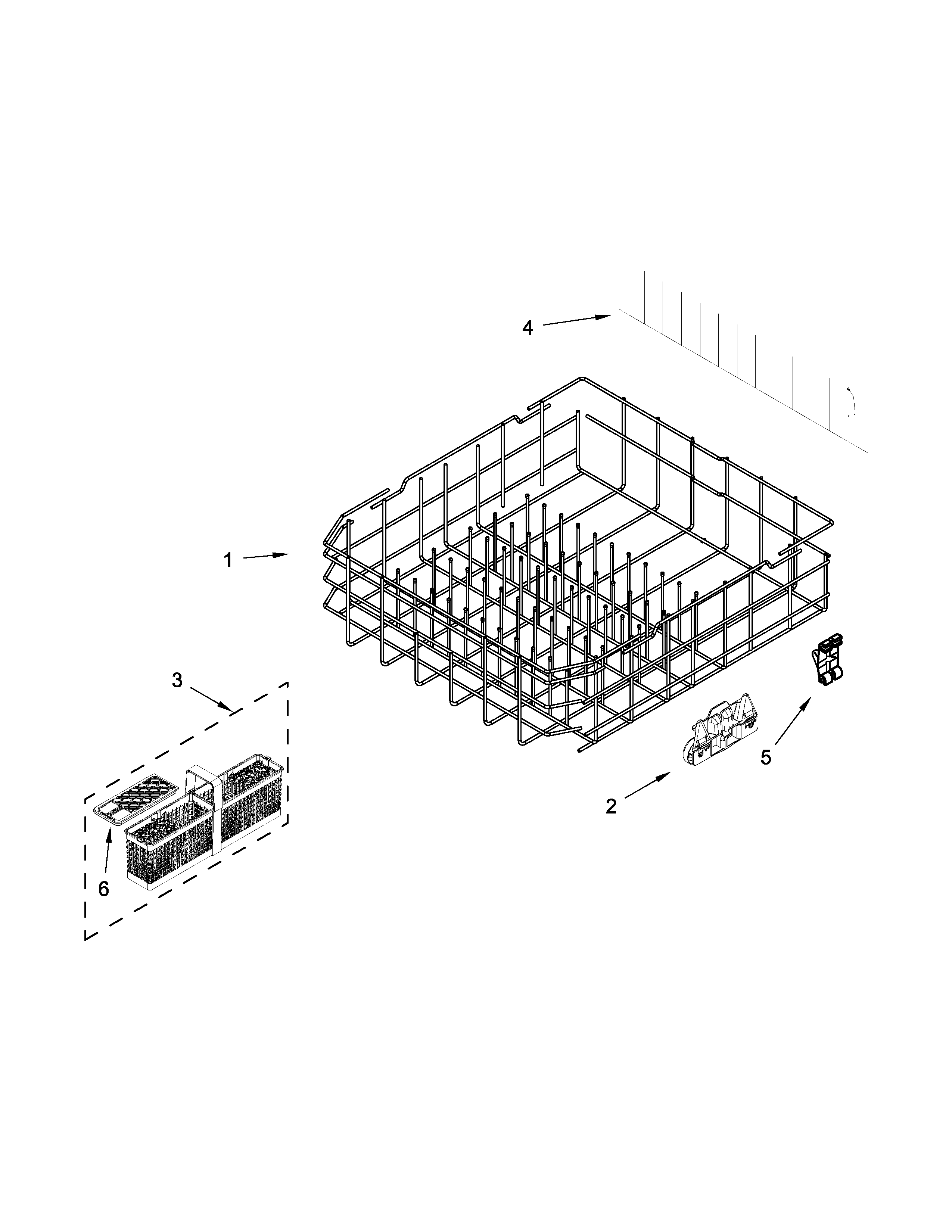 KitchenAid KDFE104DWH3 lower rack parts diagram