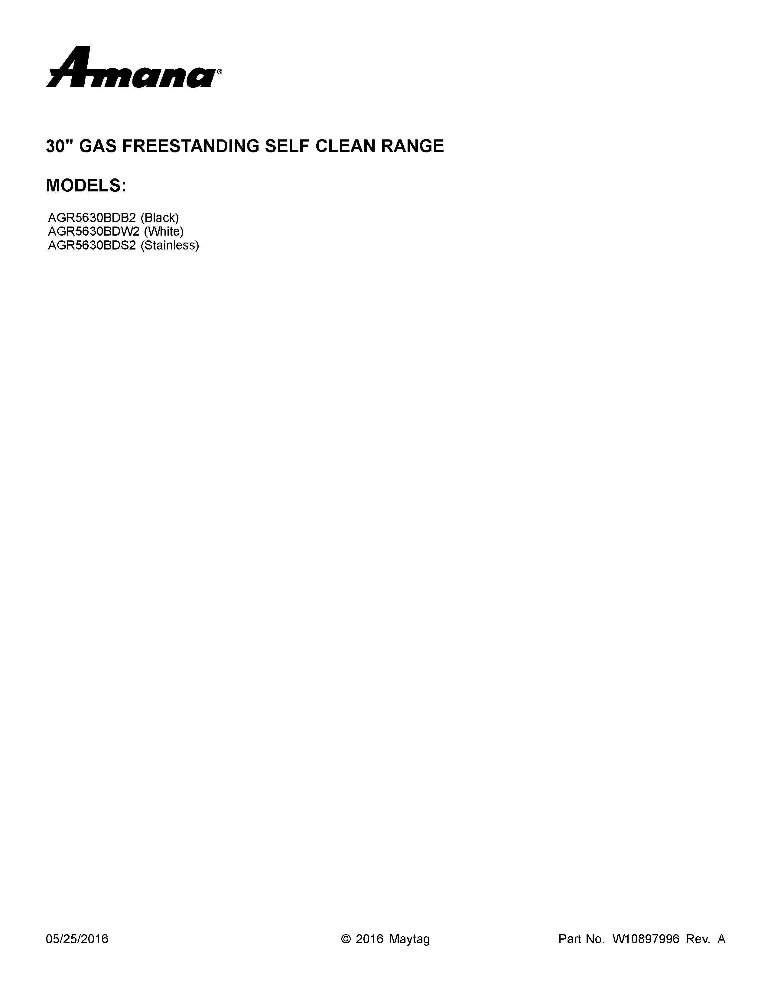 Amana AGR5630BDW2 cover sheet diagram