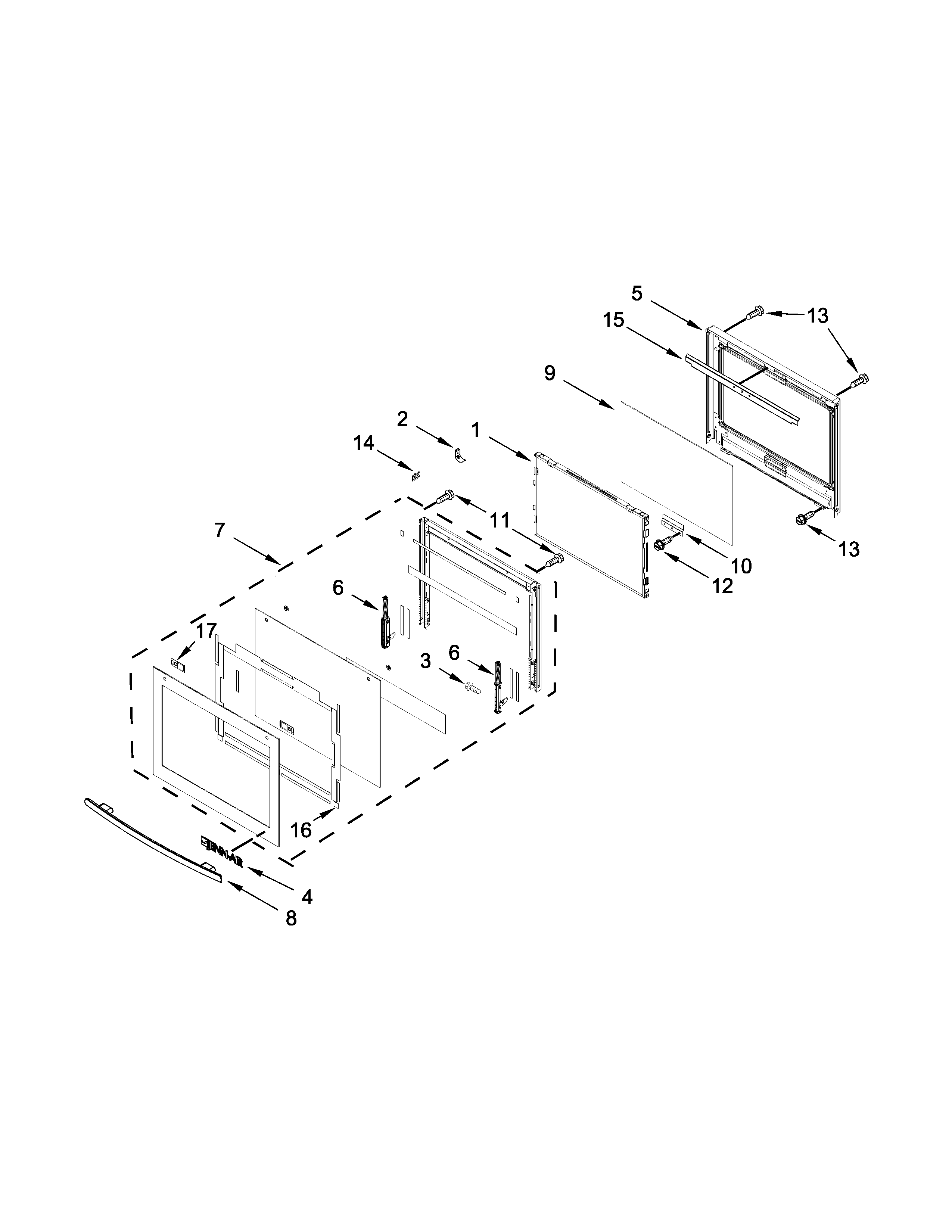 Jenn-Air JJW3430HS00 oven door parts diagram
