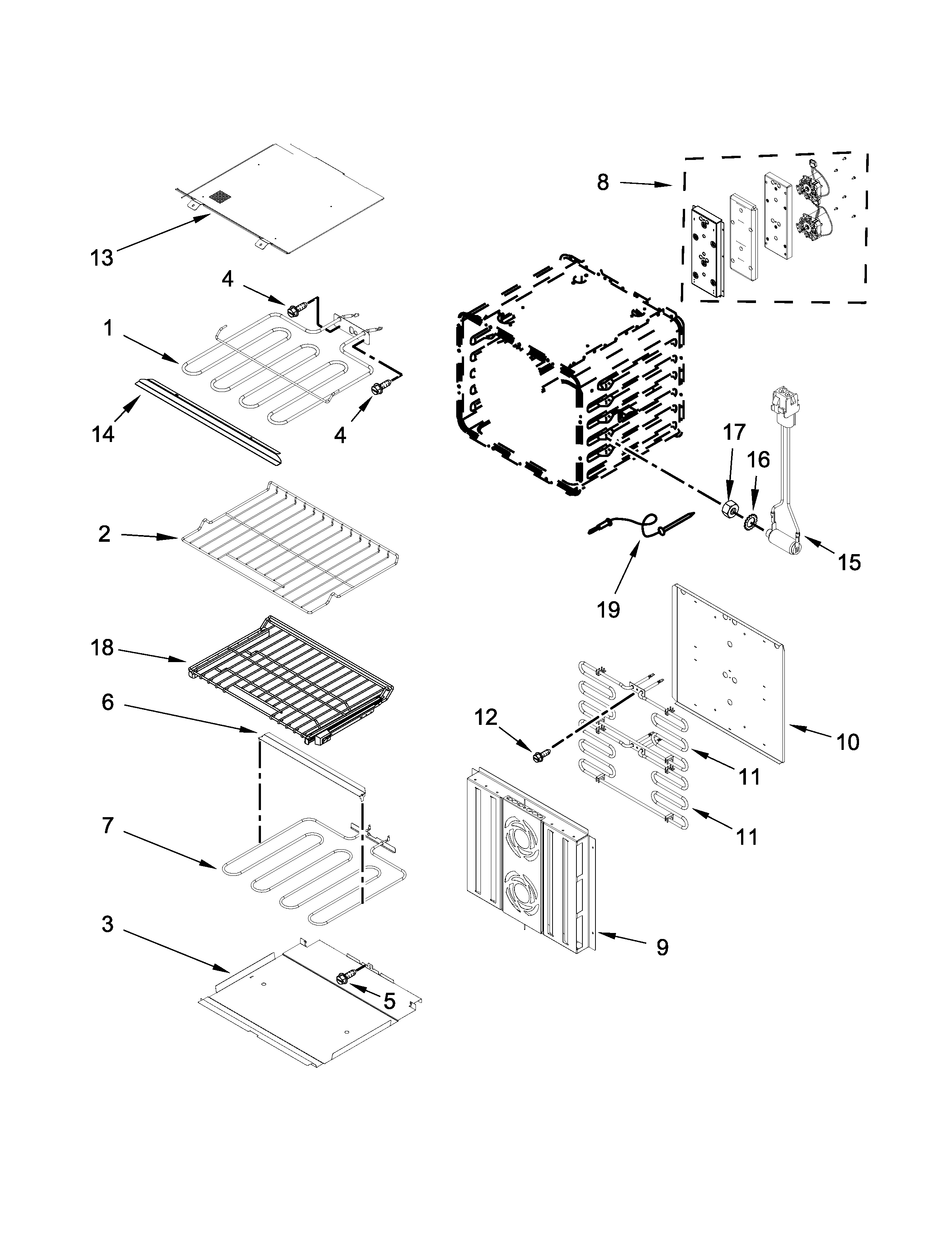 Jenn-Air JJW3430HS00 internal oven parts diagram