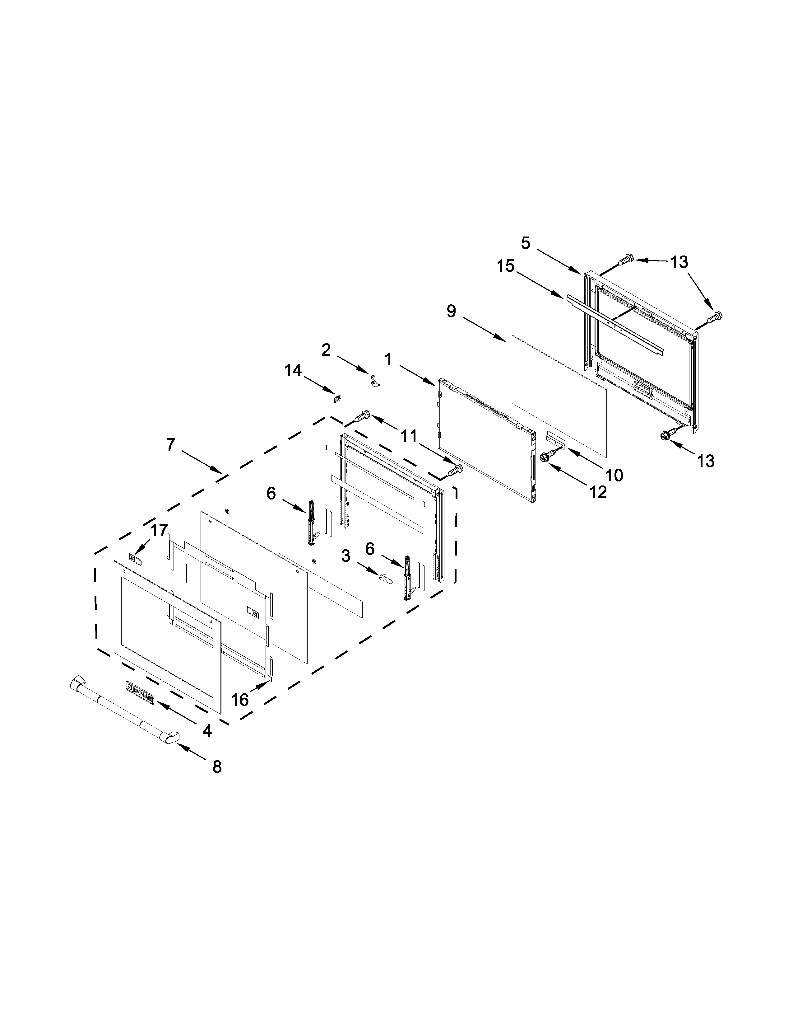 Jenn-Air JJW3430HP00 oven door parts diagram