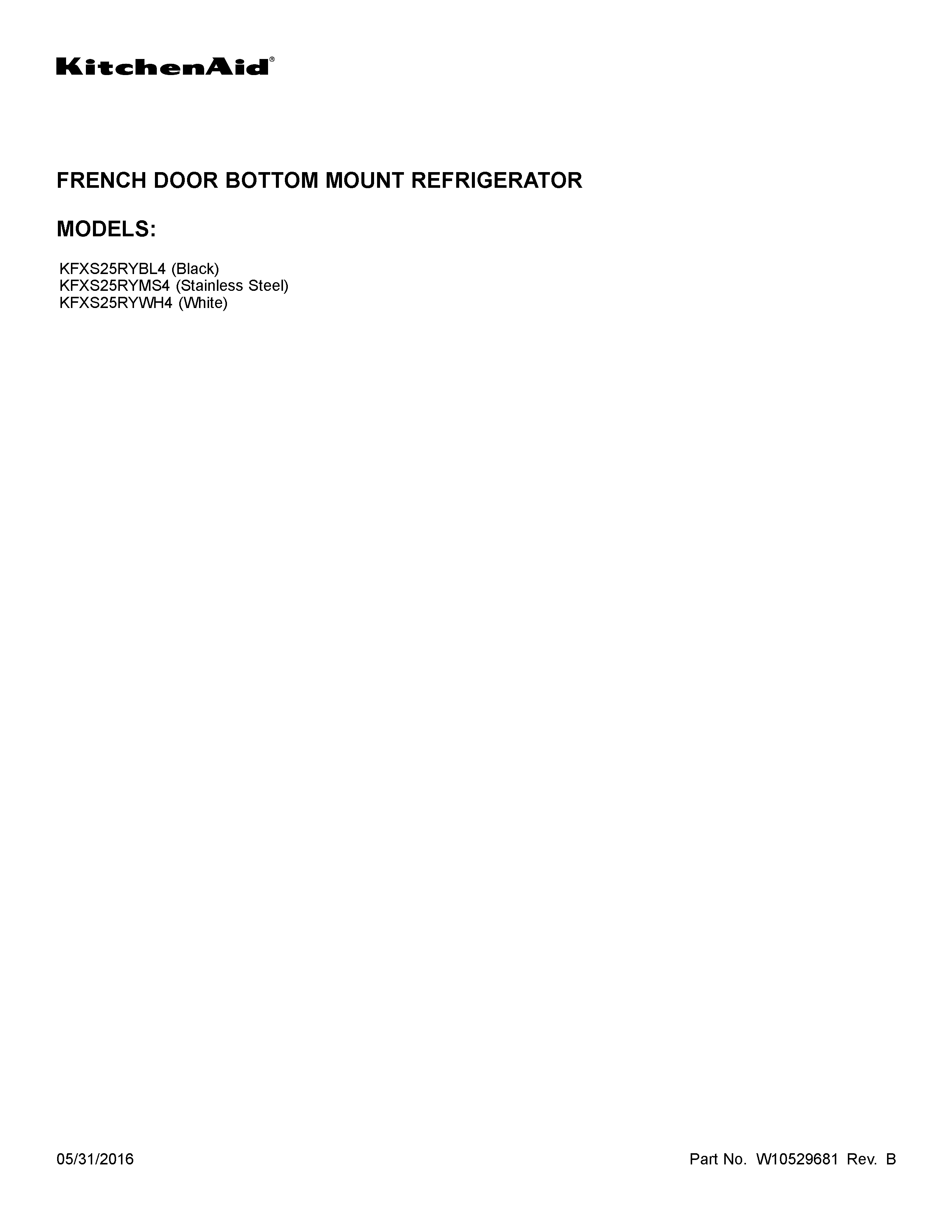 KitchenAid KFXS25RYWH4 cover sheet diagram