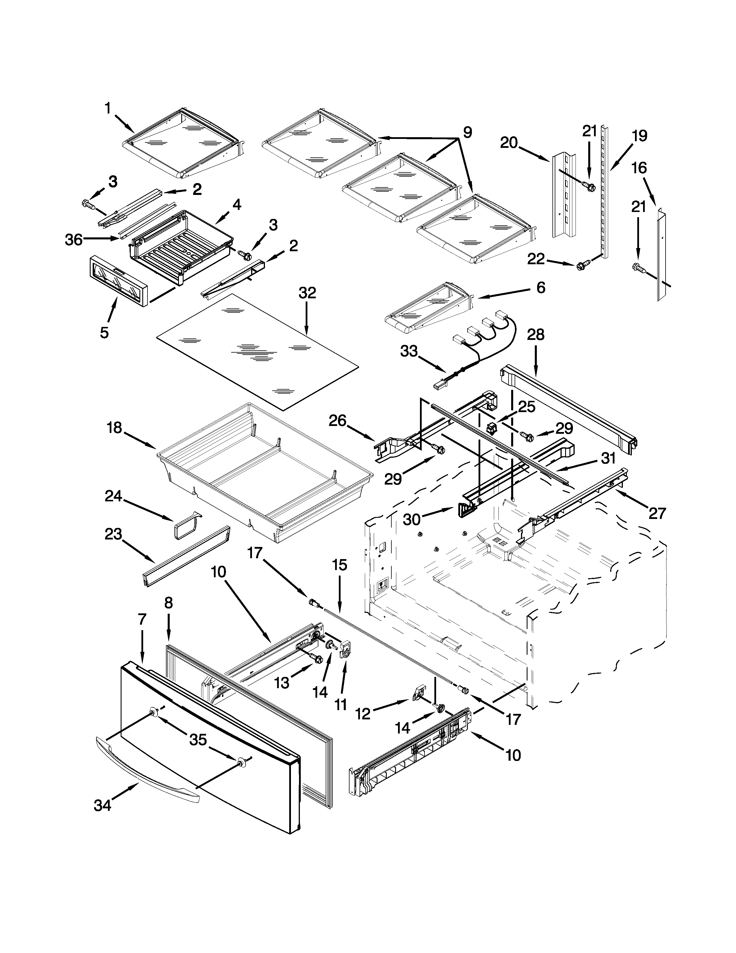 KitchenAid KFXS25RYWH4 shelf parts diagram