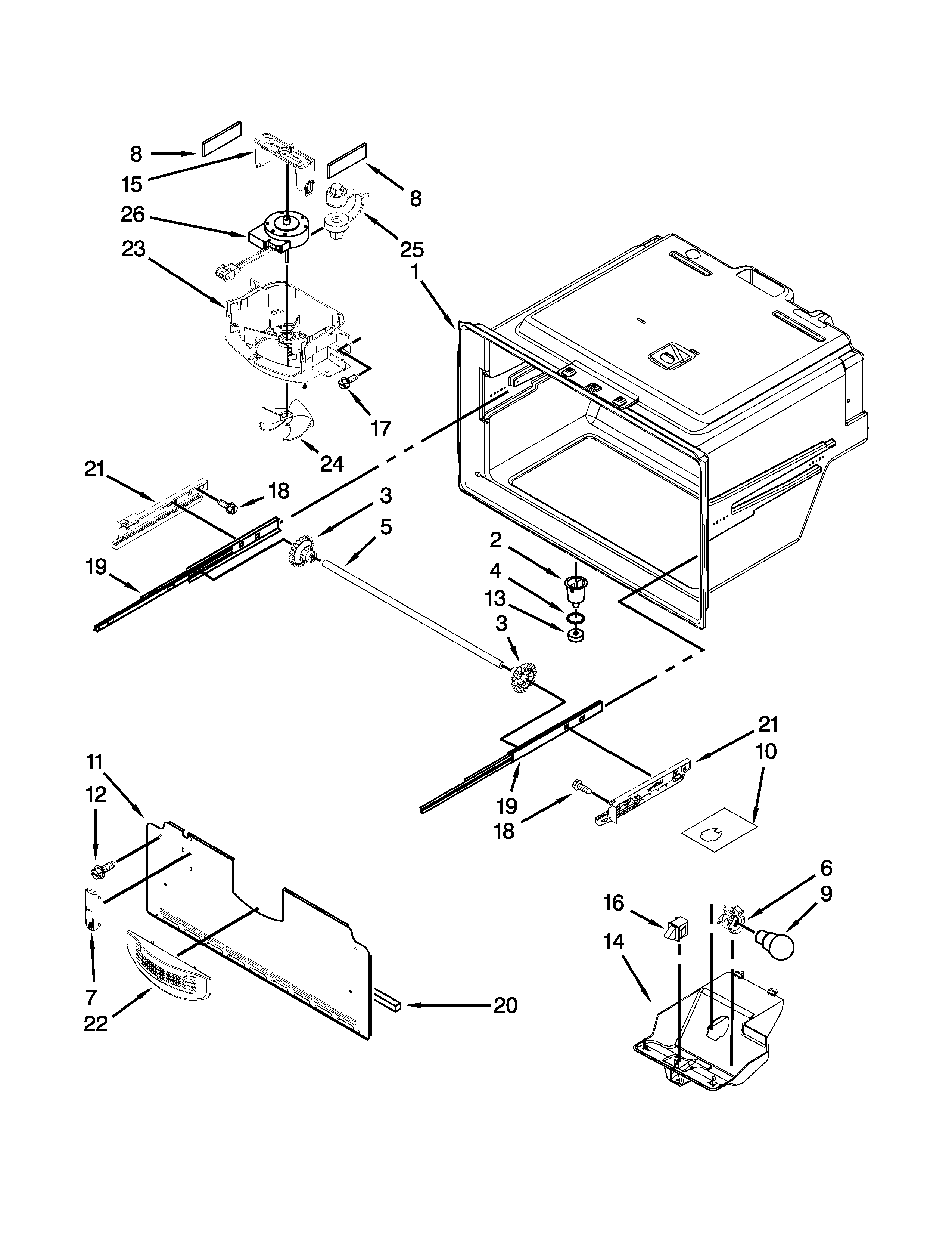 KitchenAid KFXS25RYWH4 freezer liner parts diagram