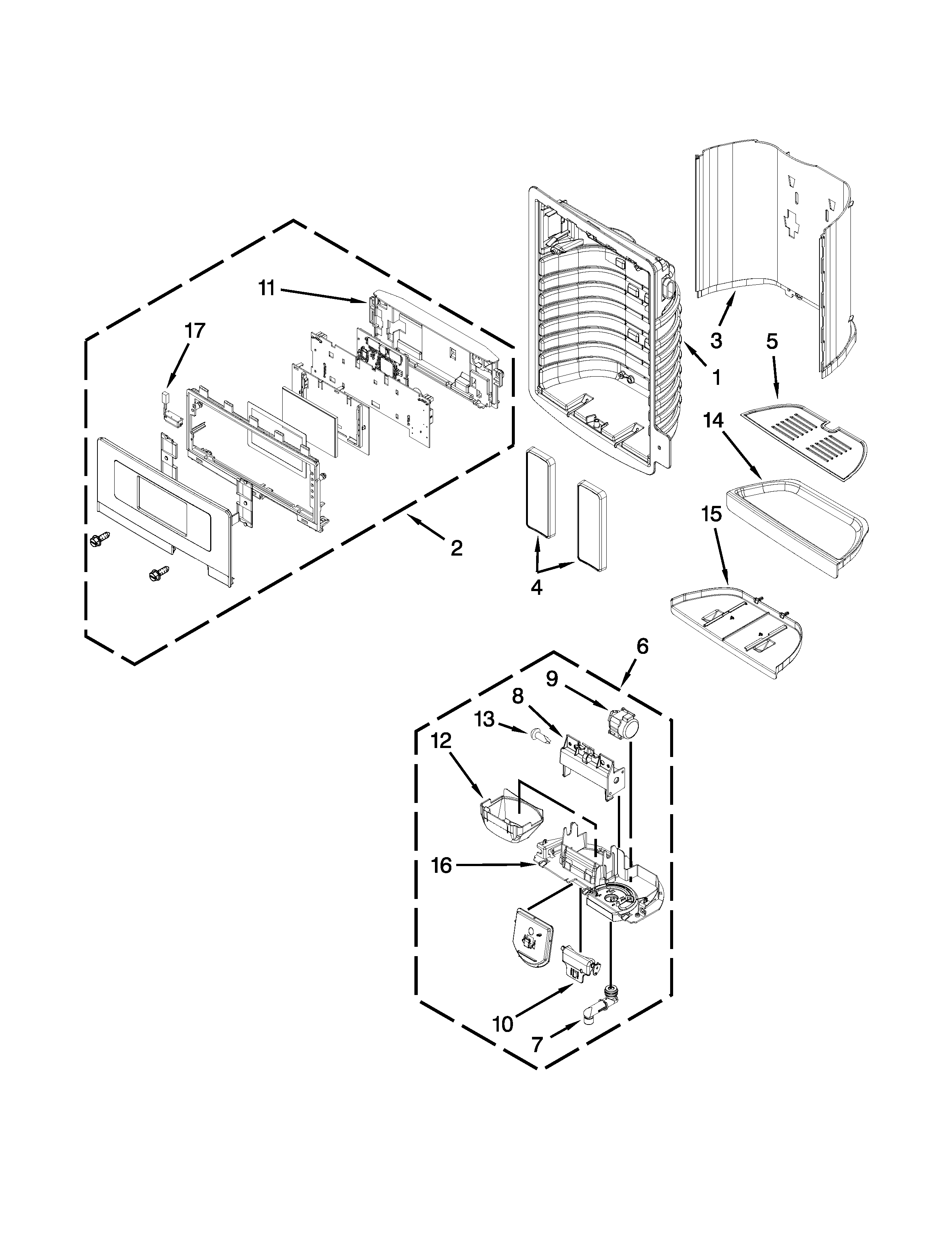 KitchenAid KFXS25RYWH4 dispenser front parts diagram
