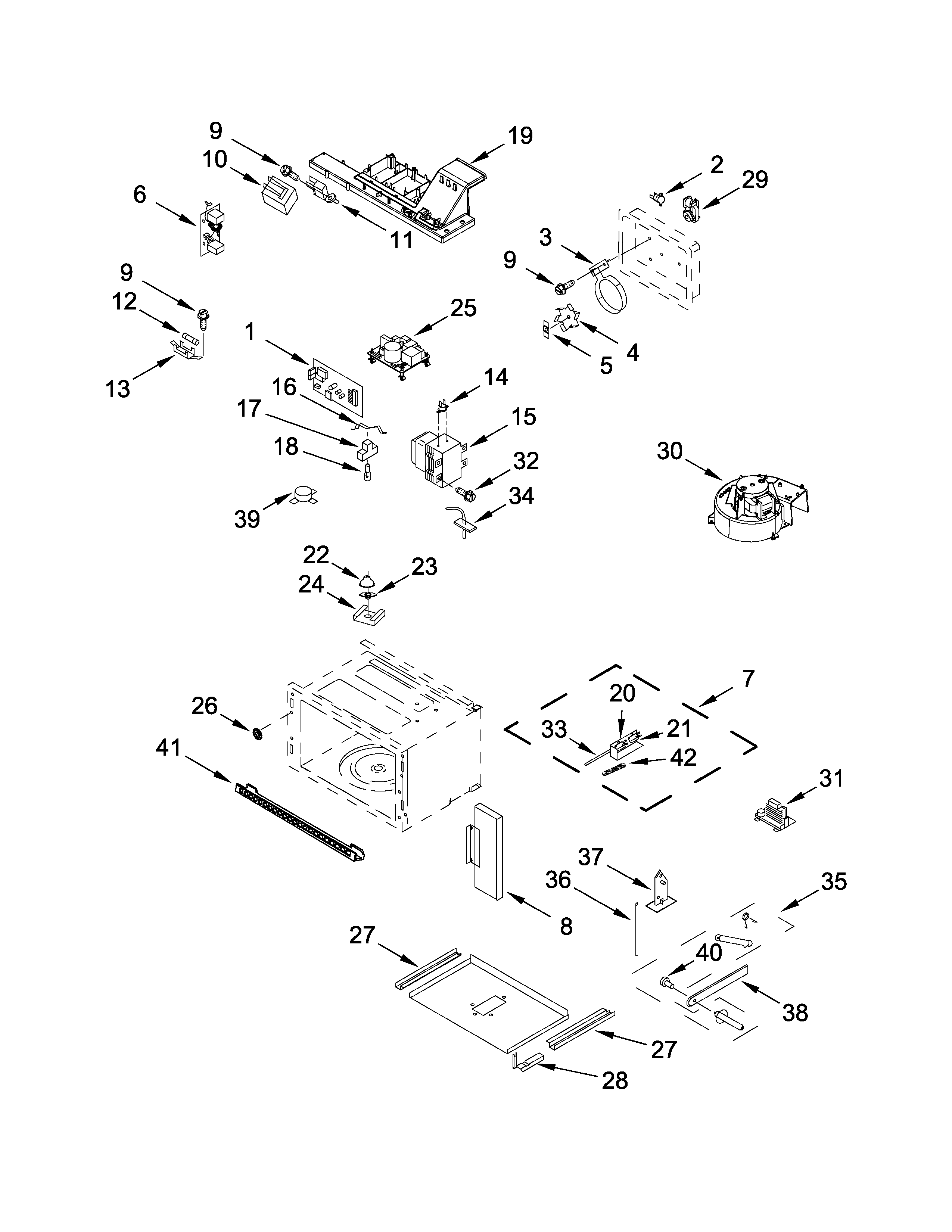 Jenn-Air JMC2430DS01 cabinet and stirrer parts diagram
