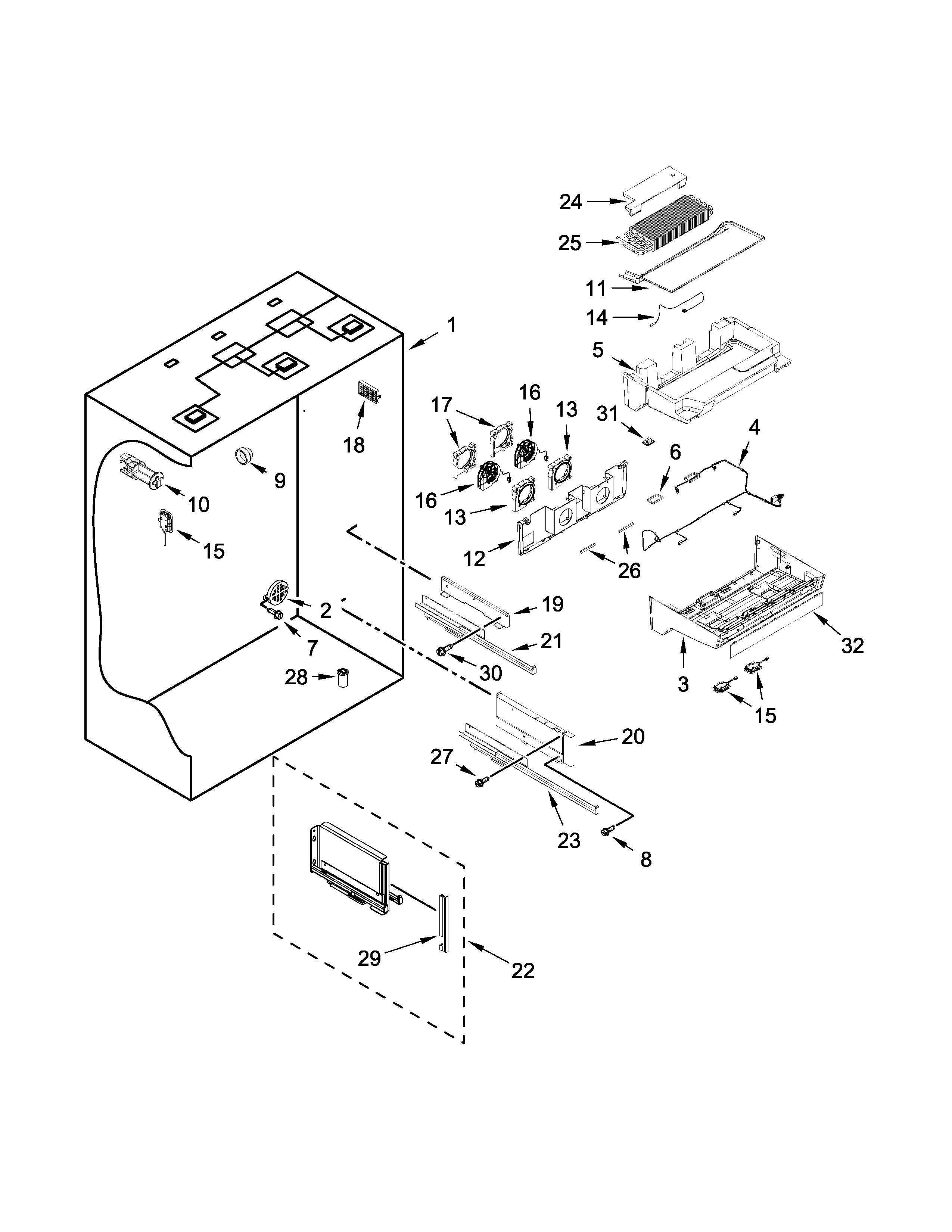 KitchenAid KBBR206ESS00 refrigerator liner parts diagram