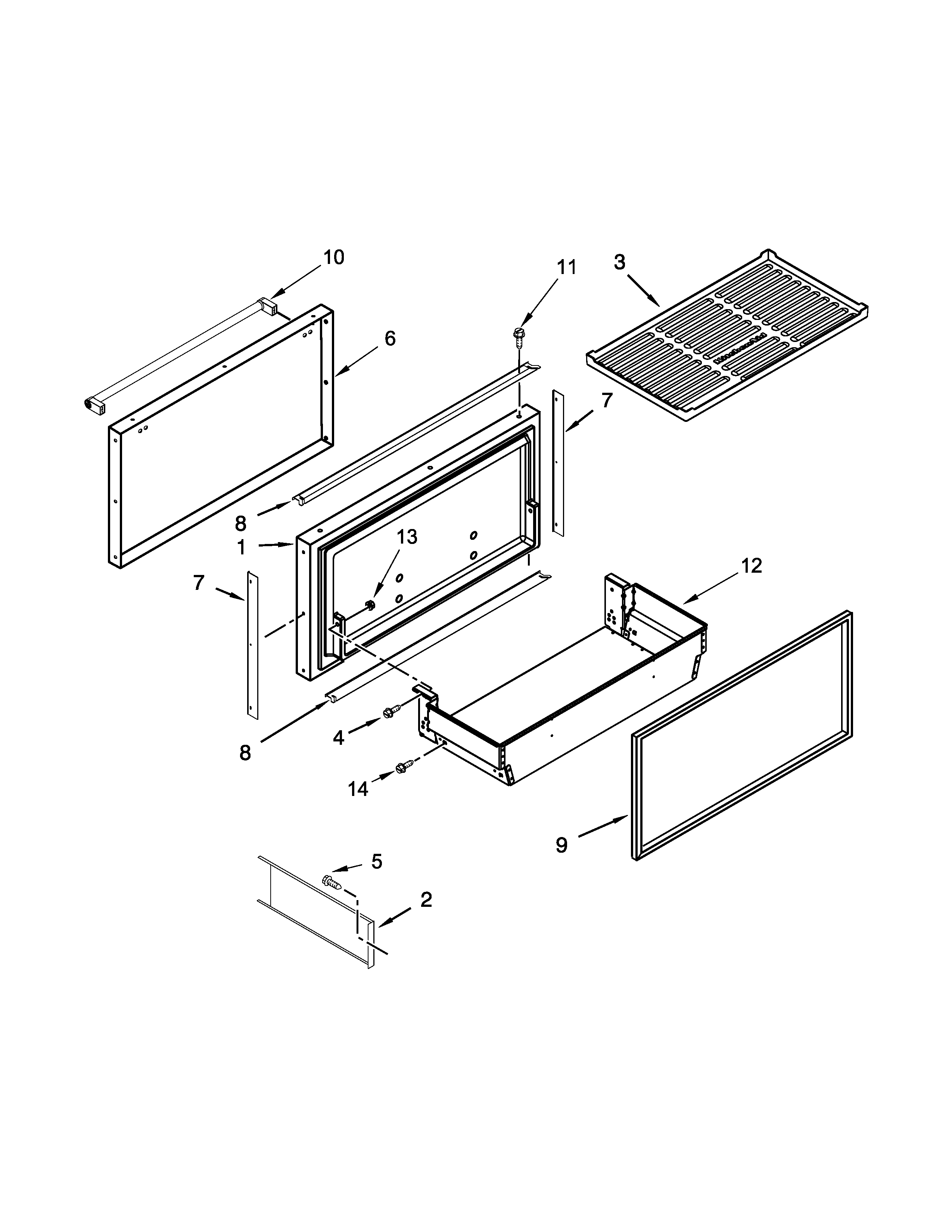 KitchenAid KBBR206ESS00 freezer door and basket parts diagram