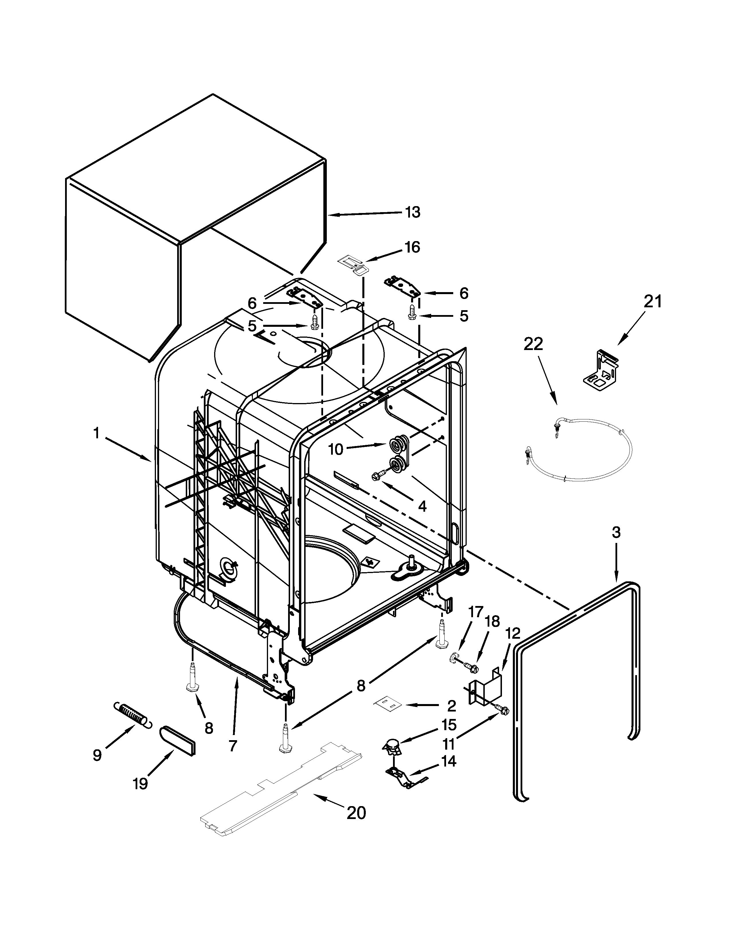 Ikea IUD7070DS3 tub and frame parts diagram