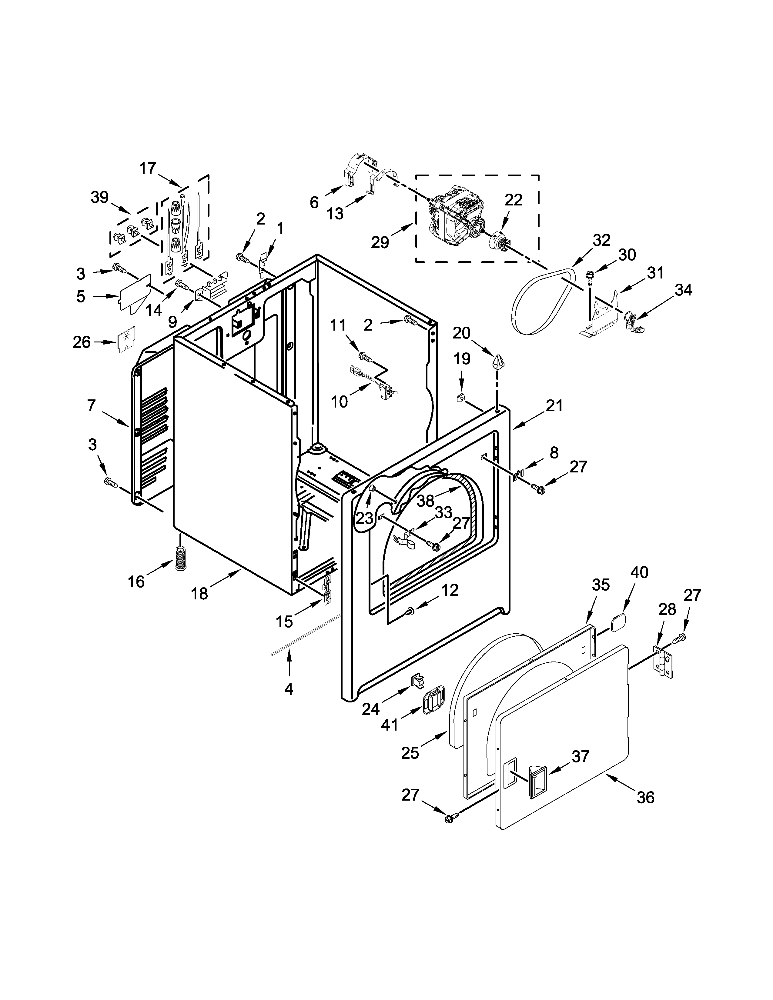 Roper RED4516FW0 cabinet parts diagram
