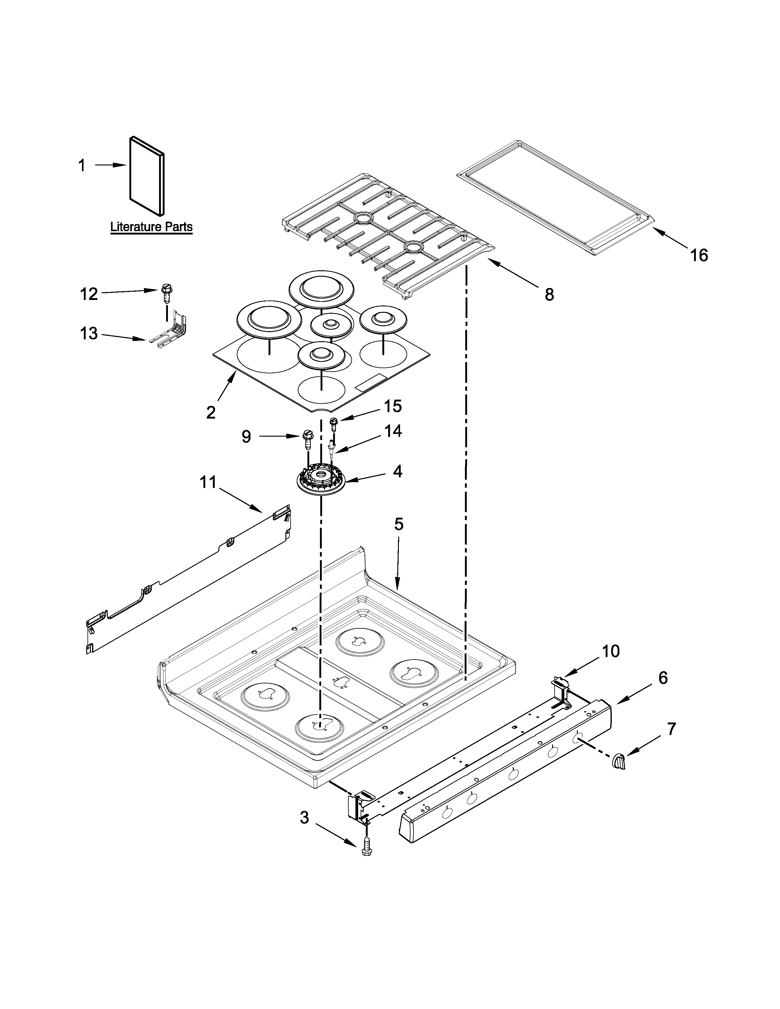 Whirlpool WFG715H0ES1 cooktop parts diagram