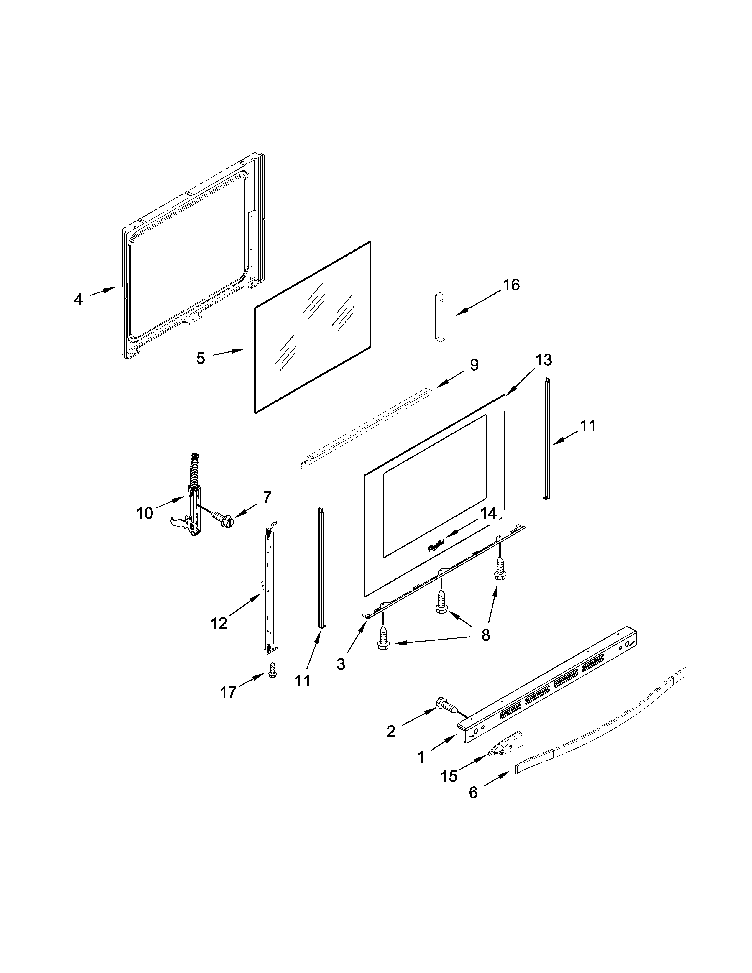 Whirlpool WFG715H0ES1 door parts diagram