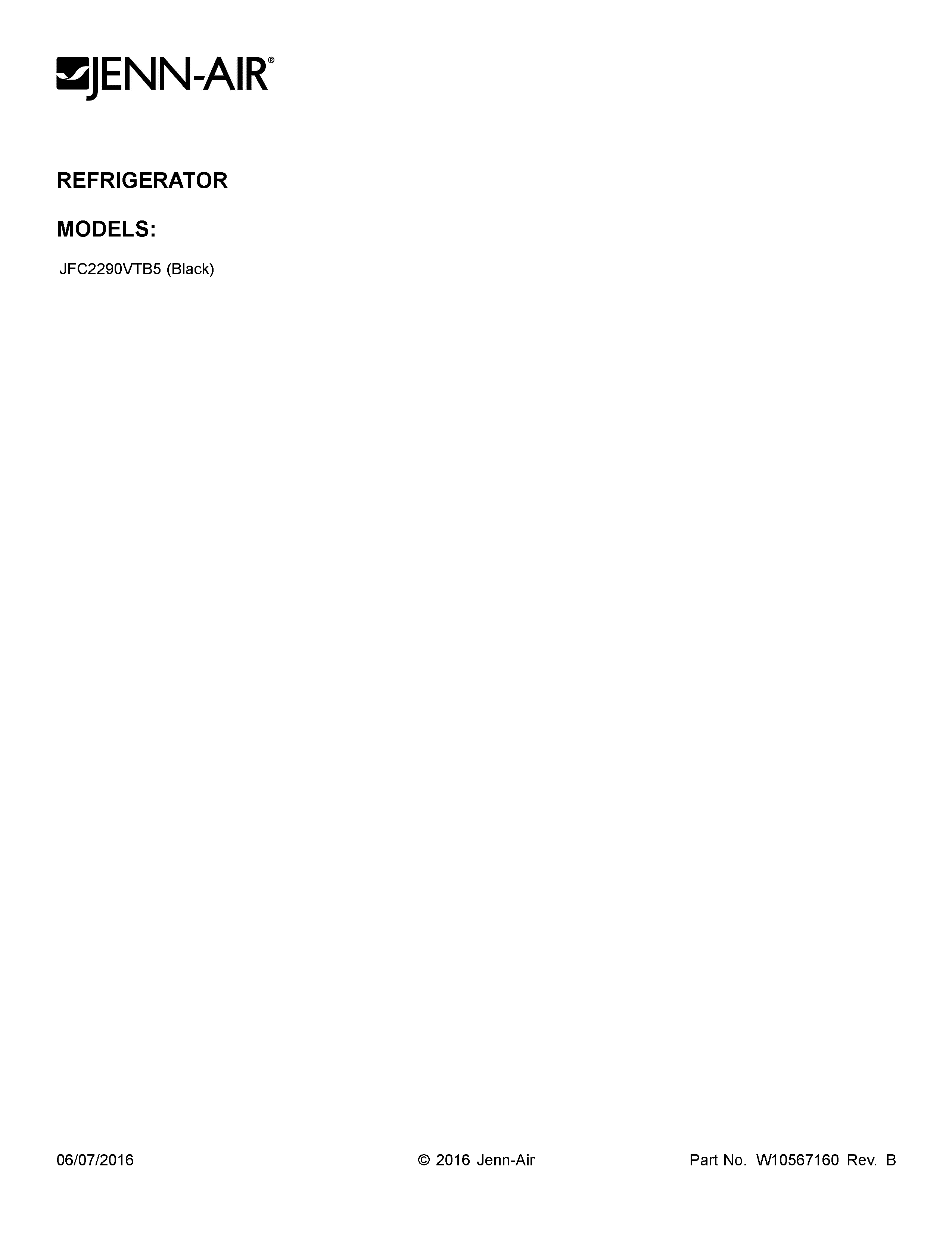 Jenn-Air JFC2290VTB5 cover sheet diagram