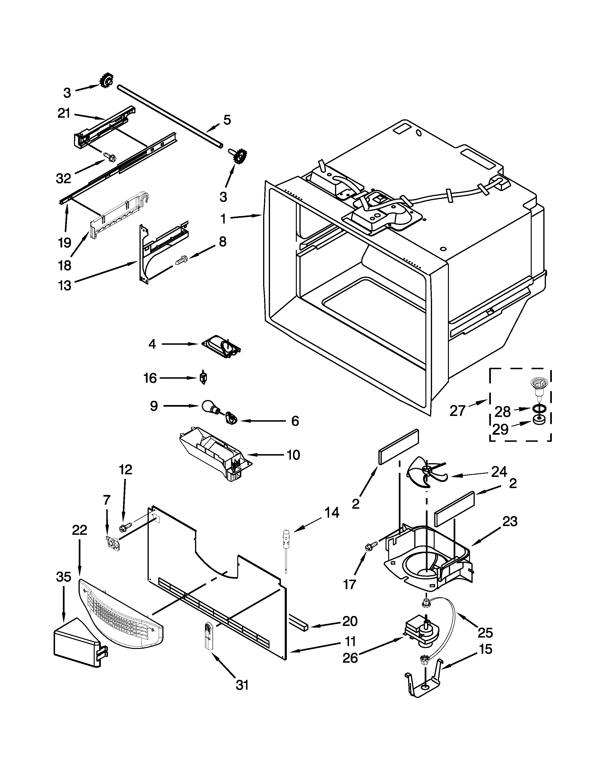 Jenn-Air JFC2290VTB5 freezer liner parts diagram
