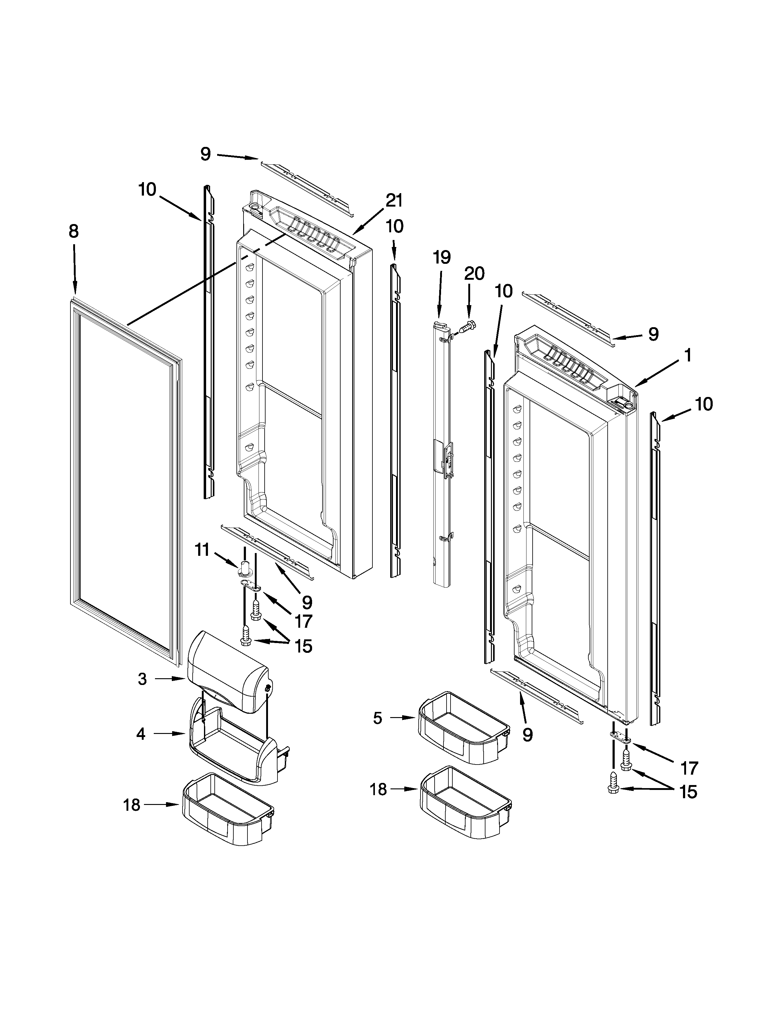 Jenn-Air JFC2290VTB5 refrigerator door parts diagram