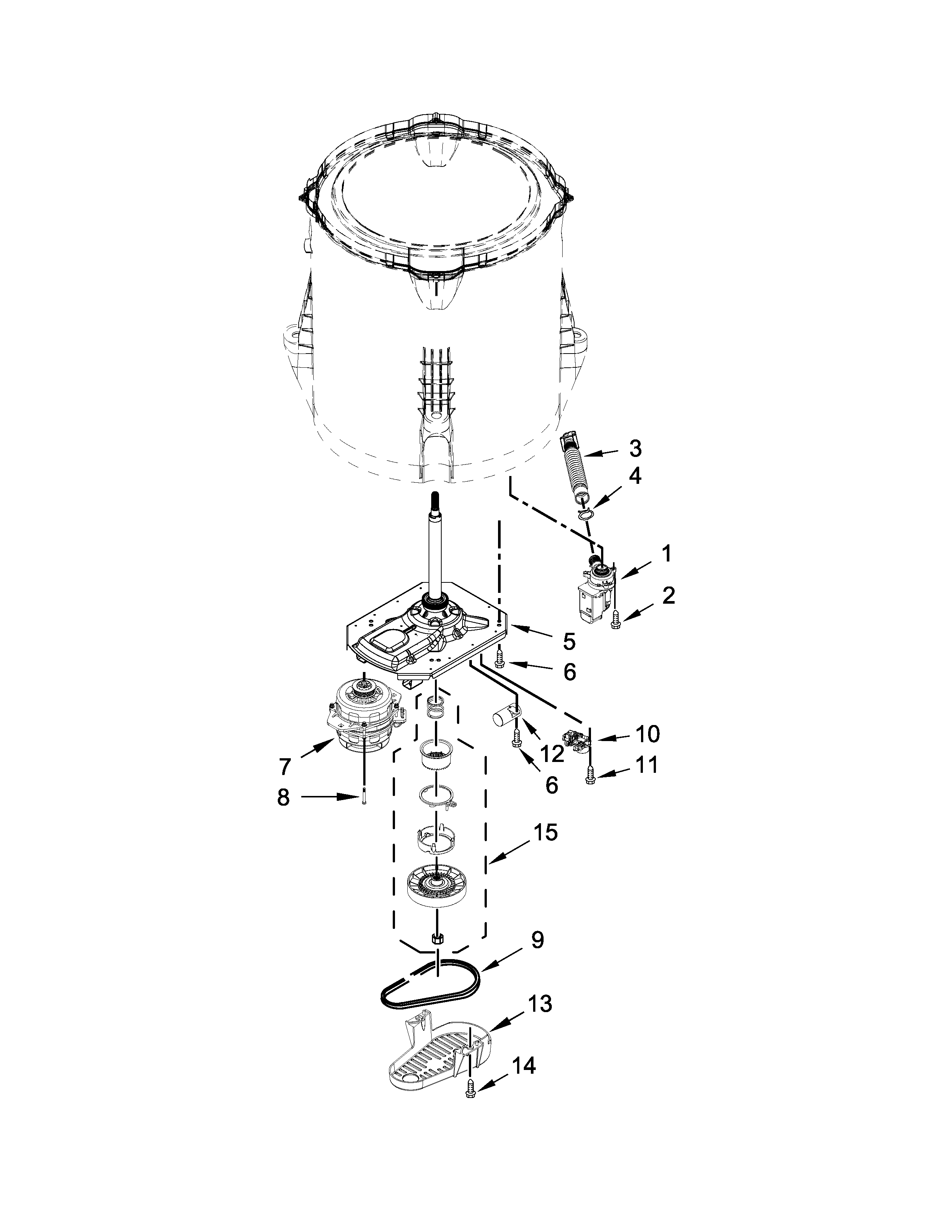 Whirlpool 1CWTW4815EW1 gearcase, motor and pump parts diagram