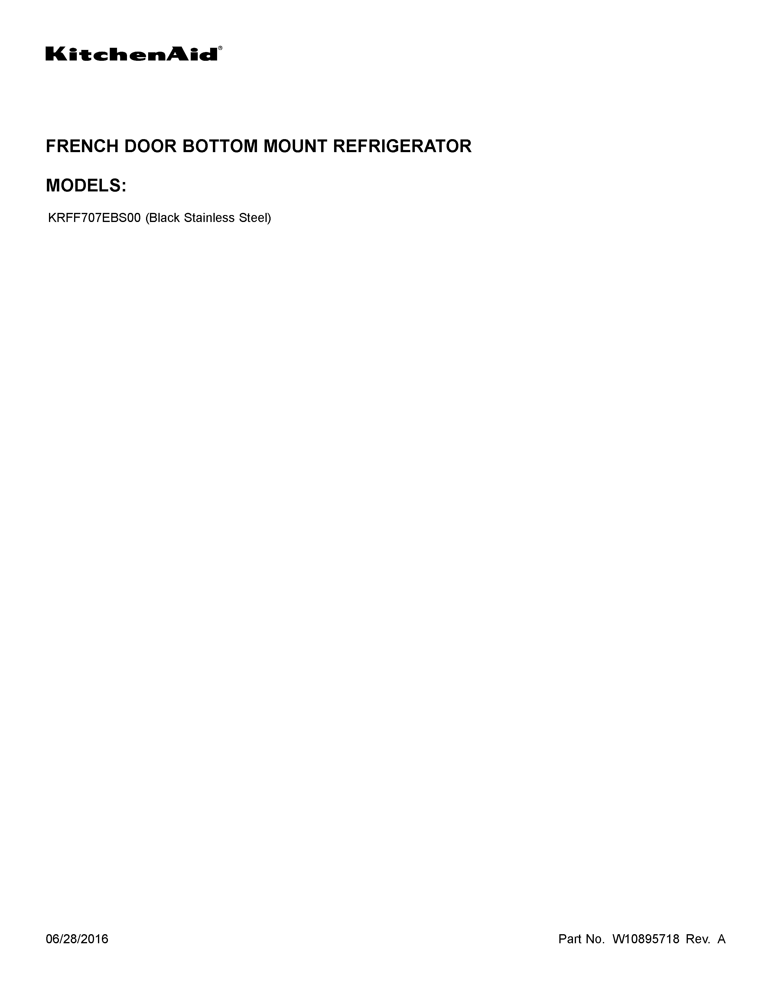 KitchenAid KRFF707EBS00 cover sheet diagram