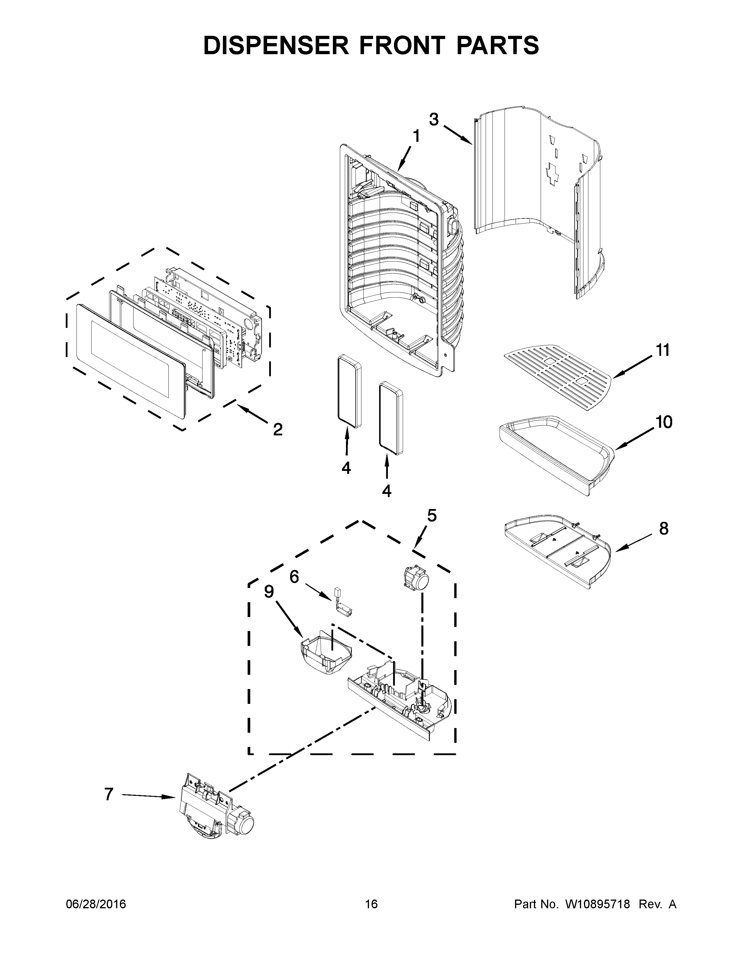 KitchenAid KRFF707EBS00 dispenser front parts diagram