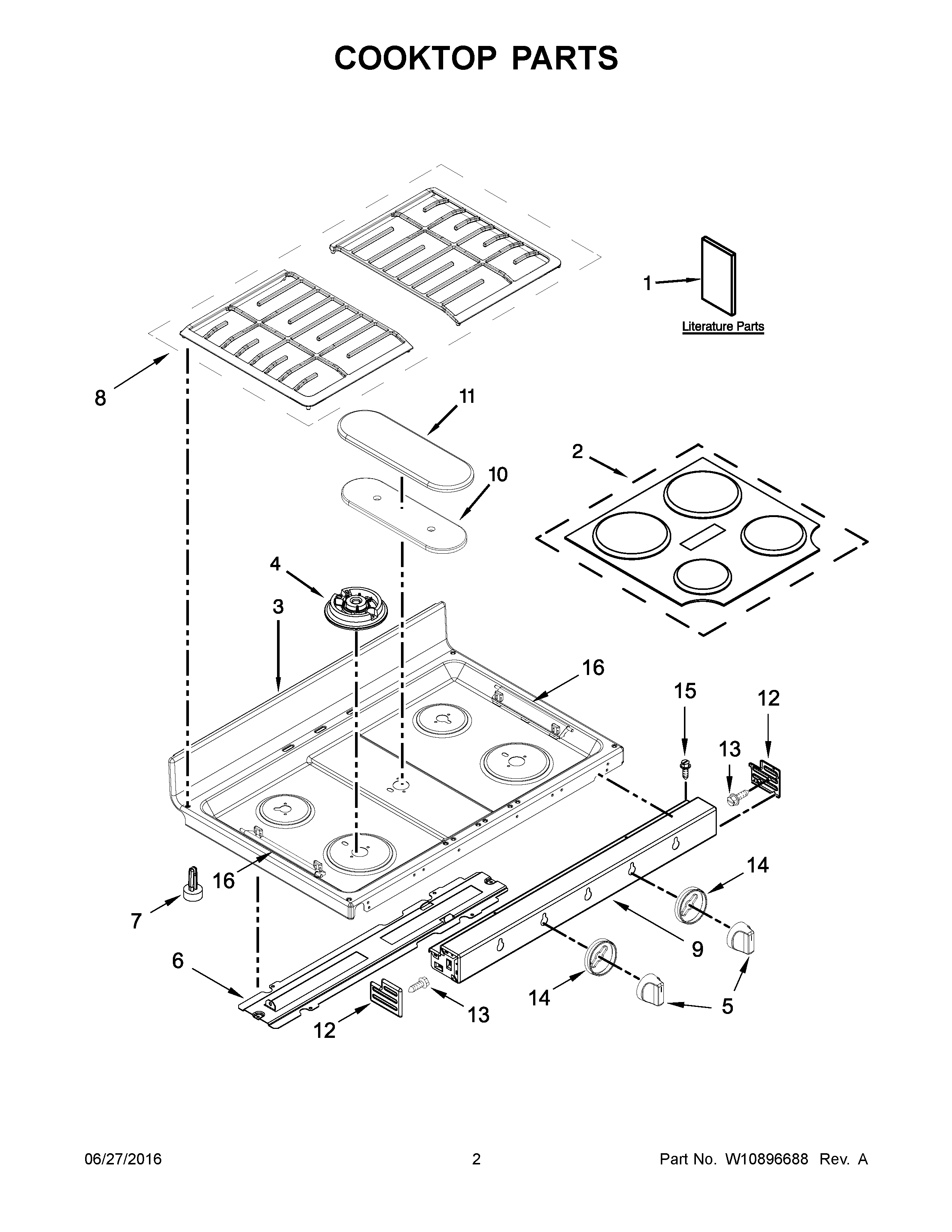 Whirlpool WGG745S0FS02 cooktop parts diagram