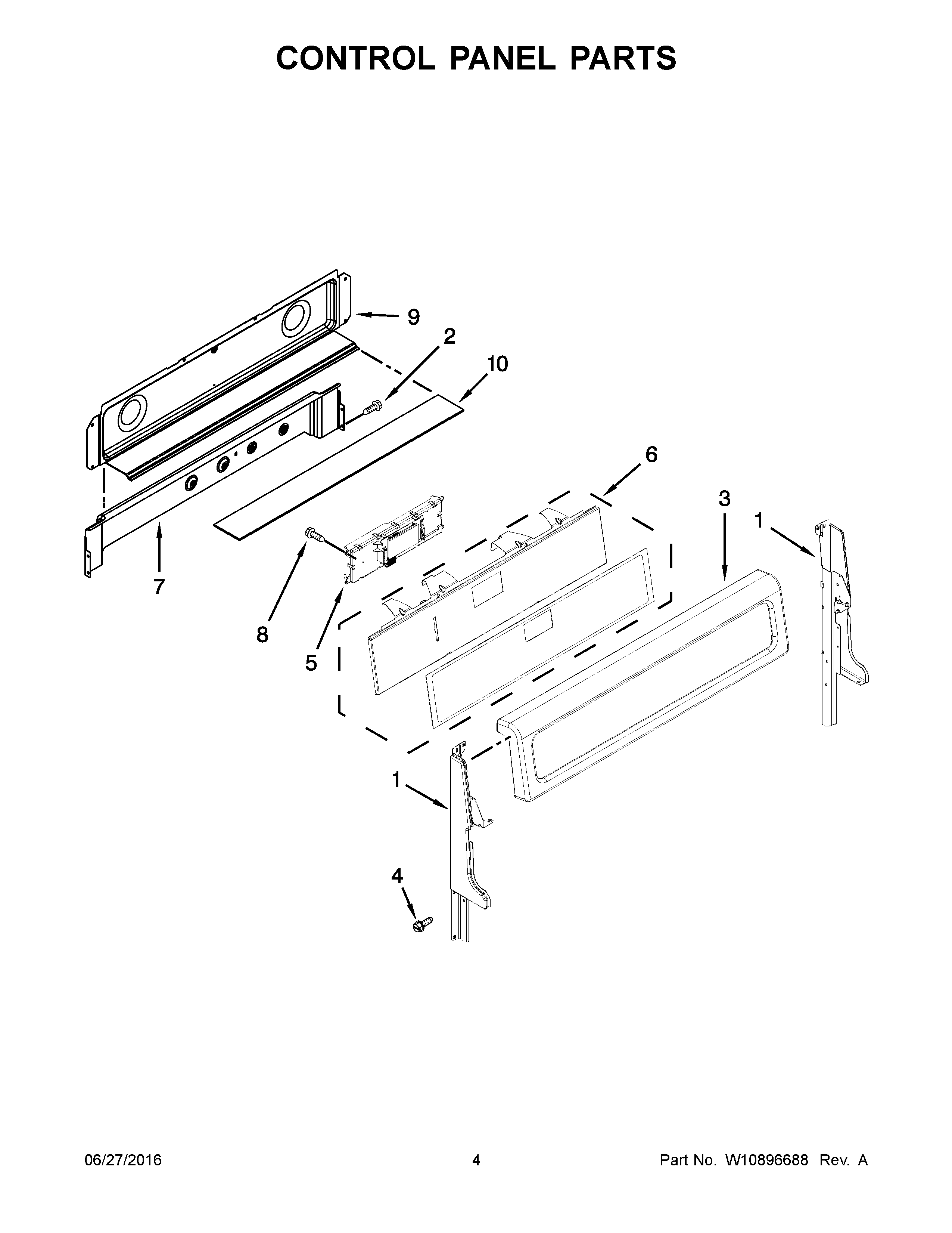 Whirlpool WGG745S0FS02 control panel parts diagram