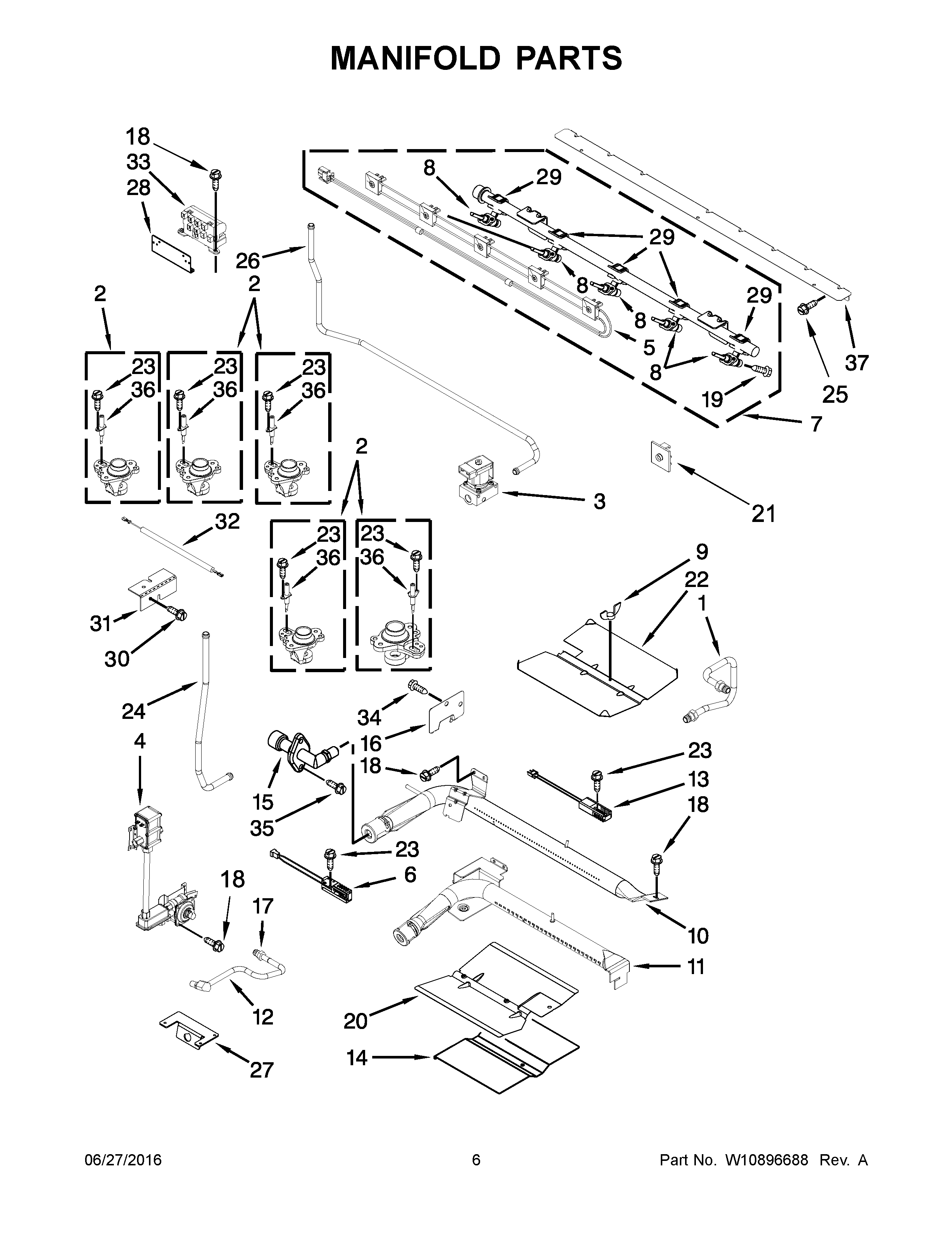 Whirlpool WGG745S0FS02 manifold parts diagram