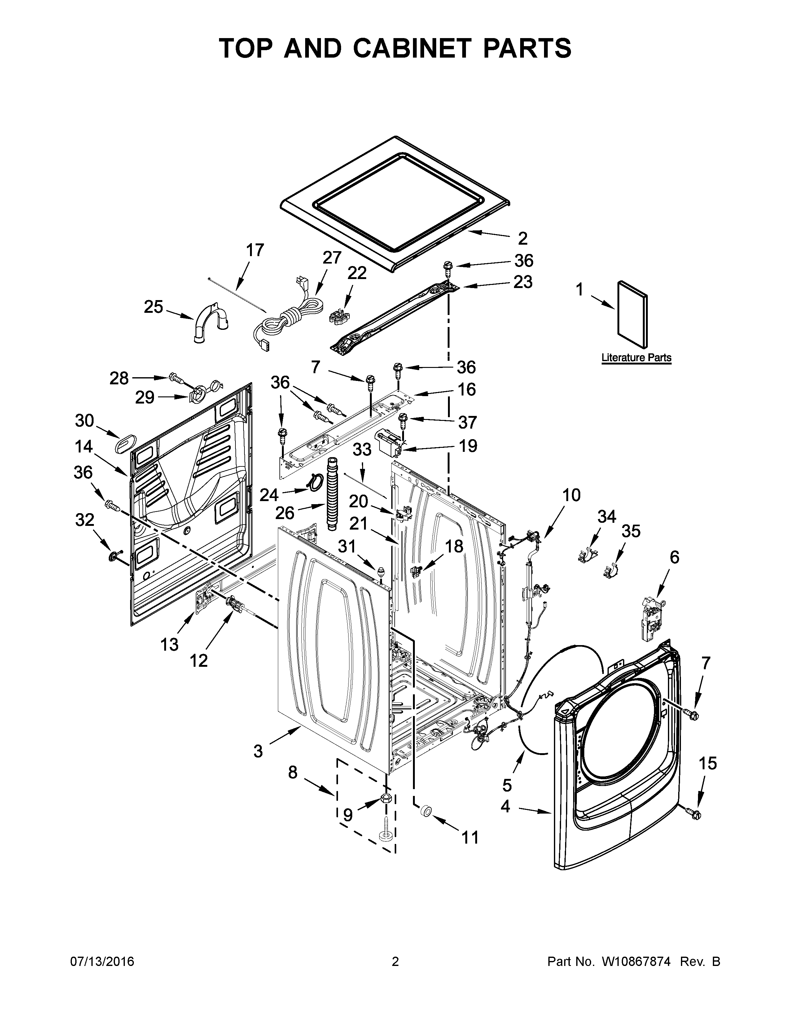 Maytag MHW3505FW0 top and cabinet parts diagram