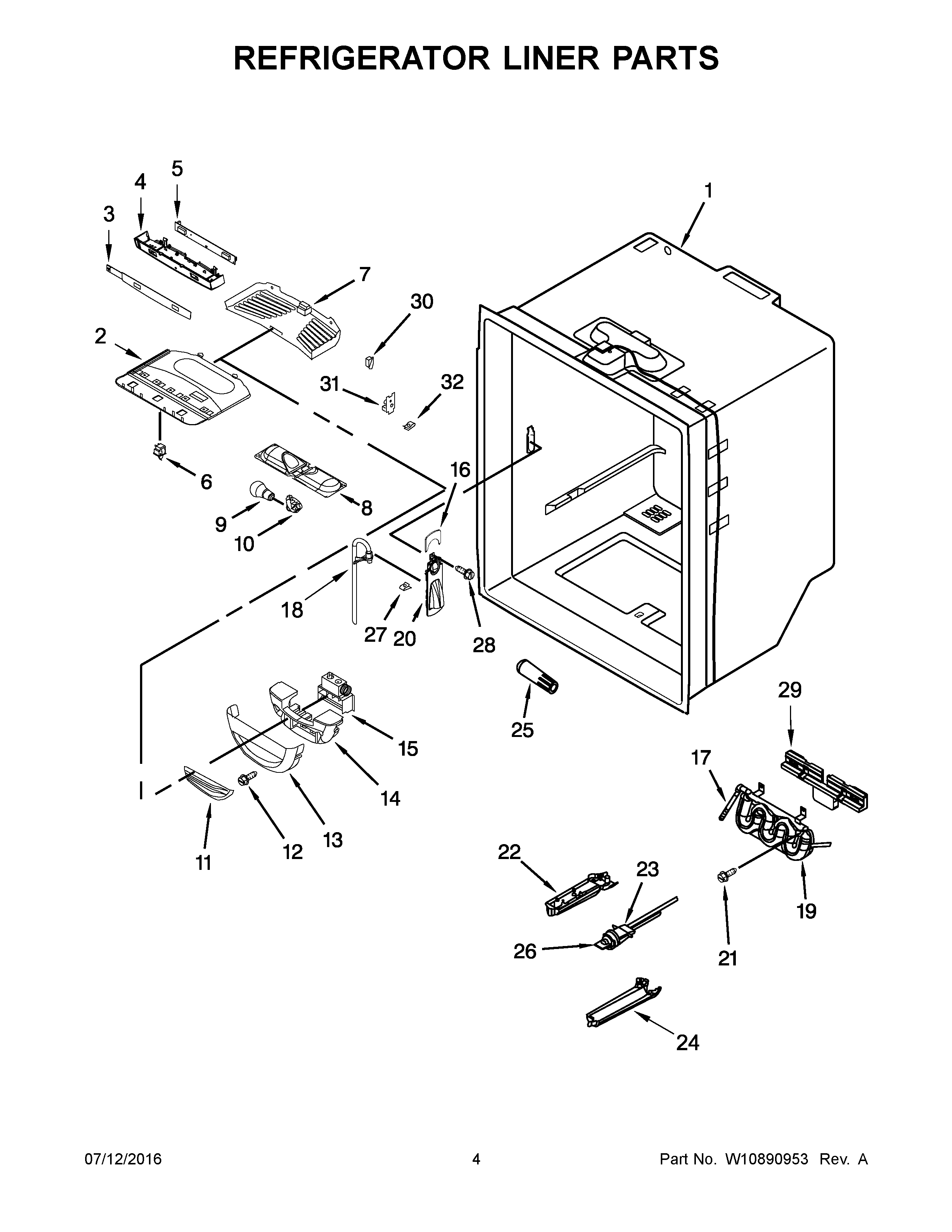KitchenAid KRFC300EBS00 refrigerator liner parts diagram