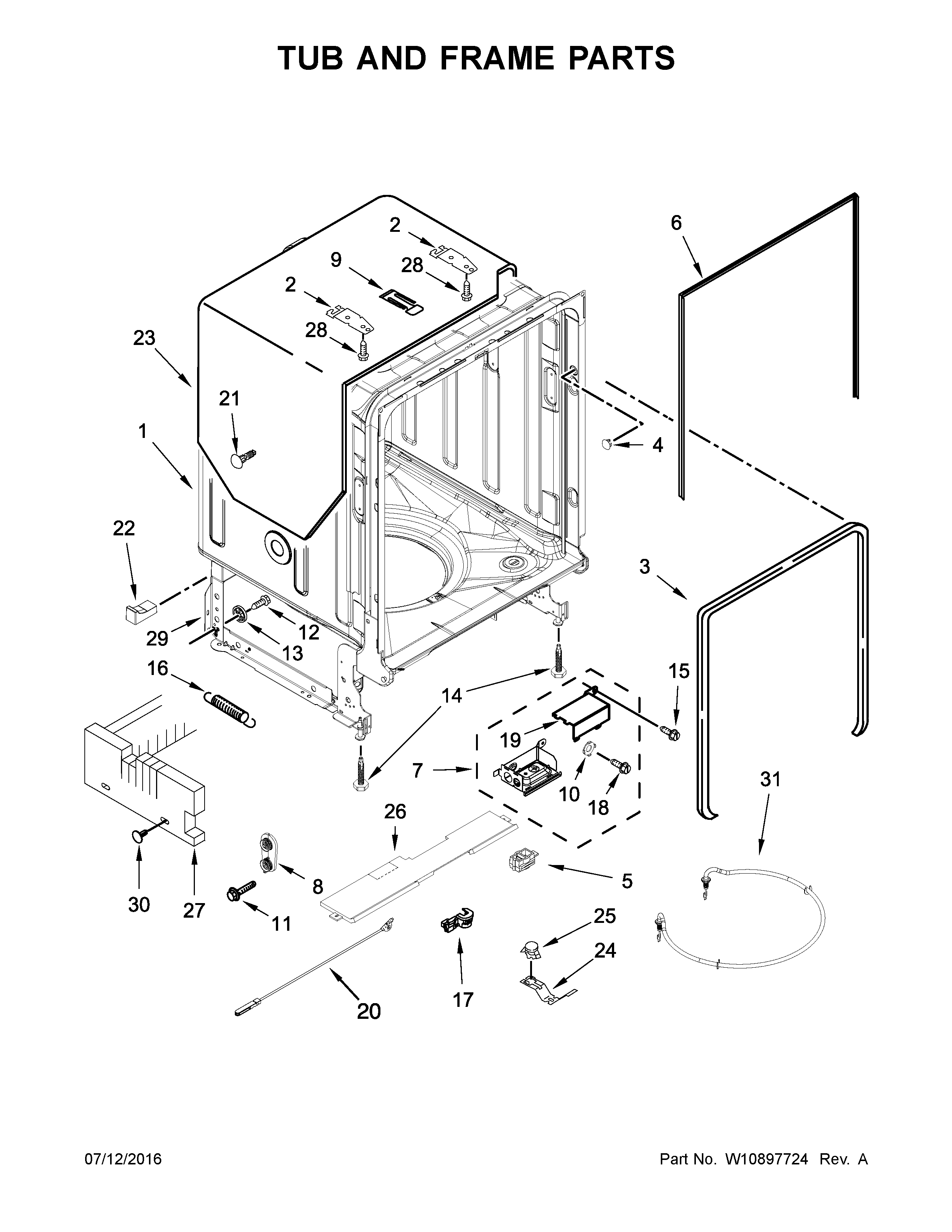 Maytag MDB7949SDH3 tub and frame parts diagram