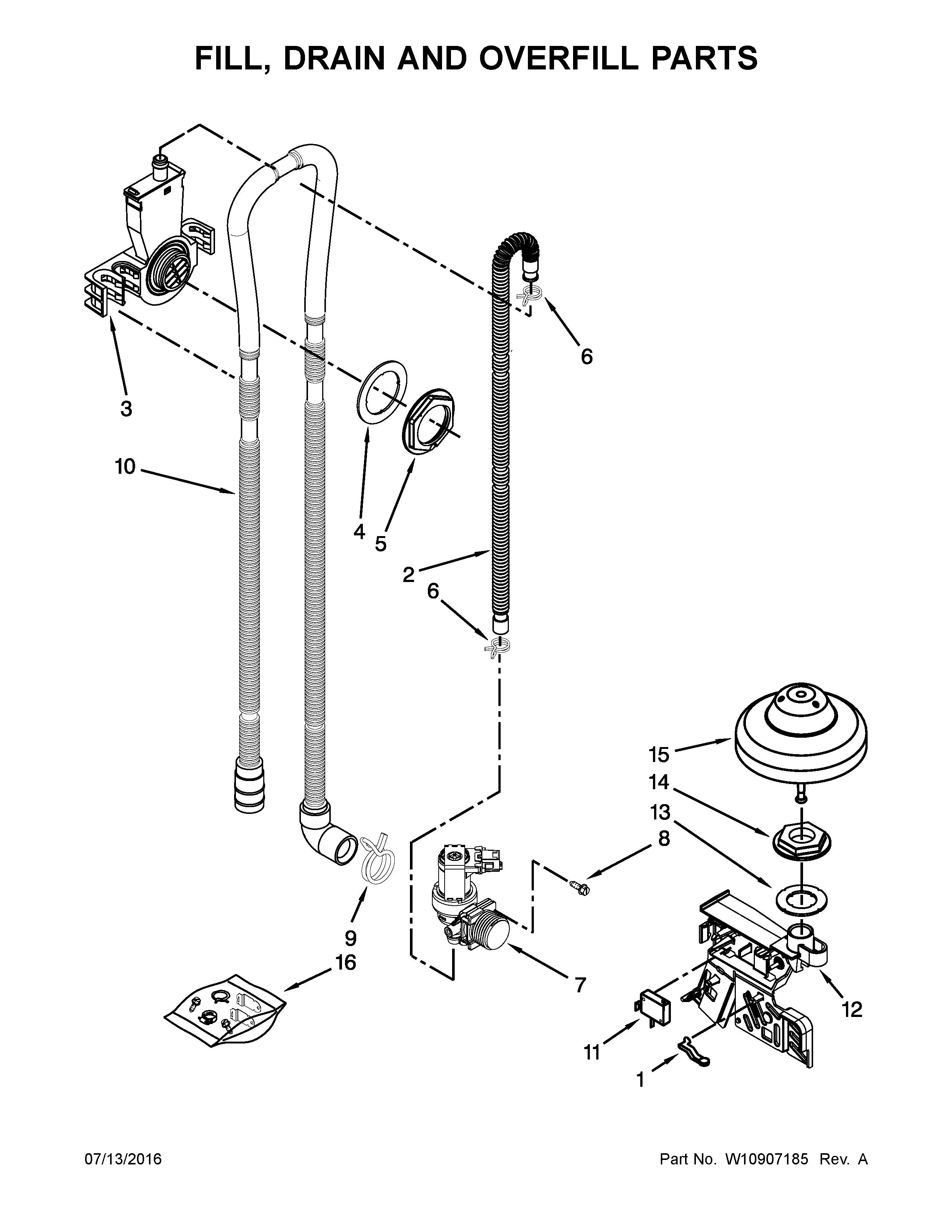 Maytag MDB8959SFE2 fill, drain and overfill parts diagram