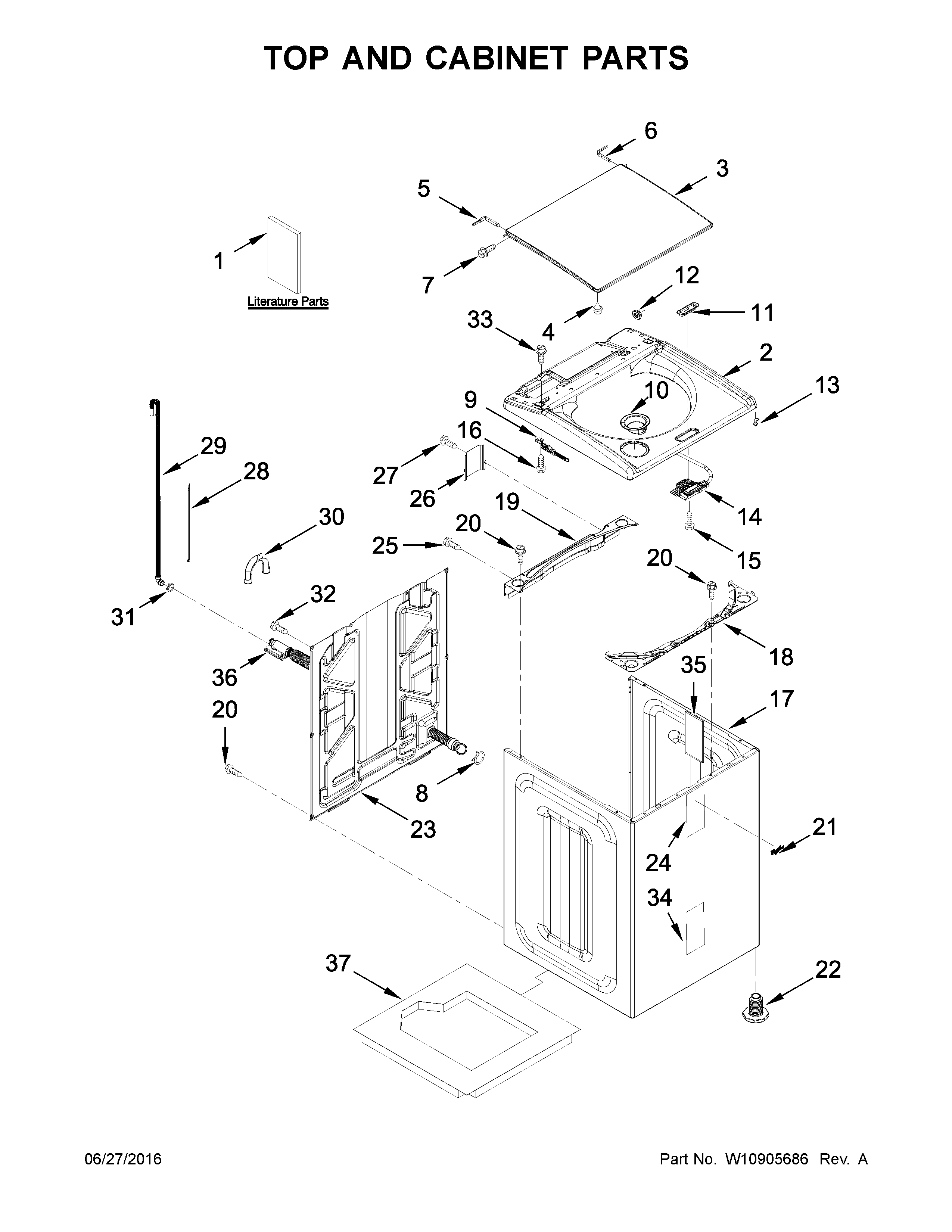 Whirlpool WTW8000DW1 top and cabinet parts diagram