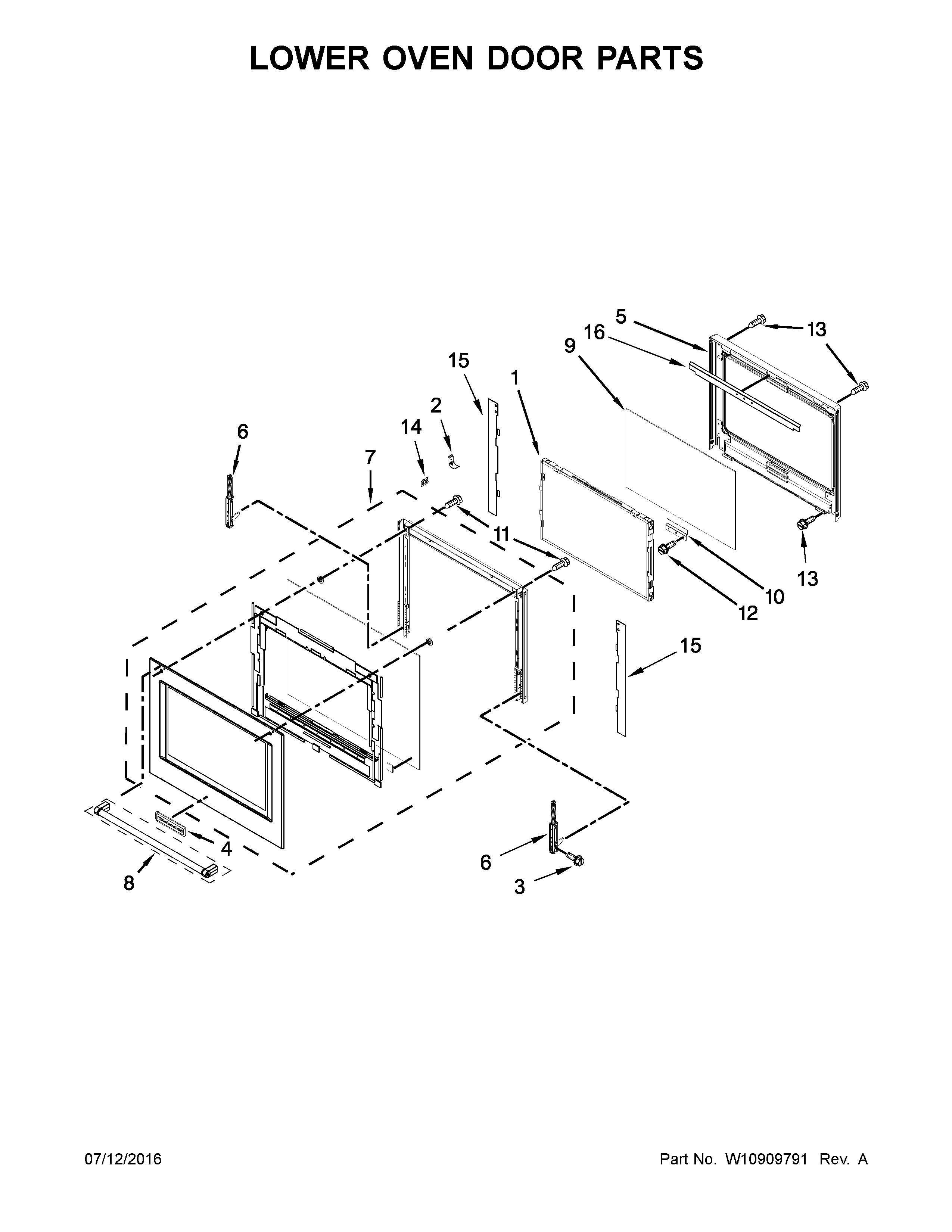 KitchenAid KODE507EBS01 lower oven door parts diagram
