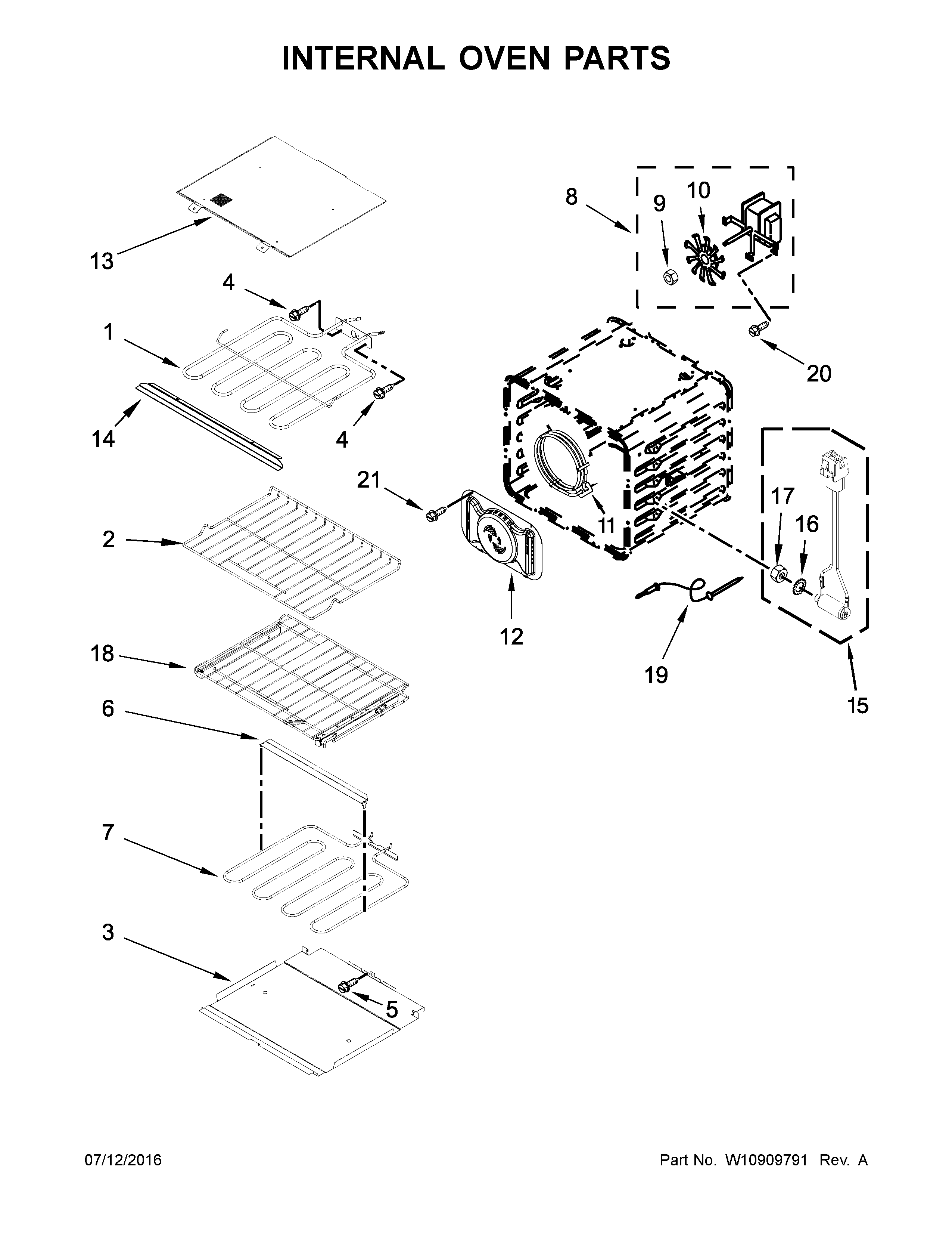KitchenAid KODE507EBS01 internal oven parts diagram