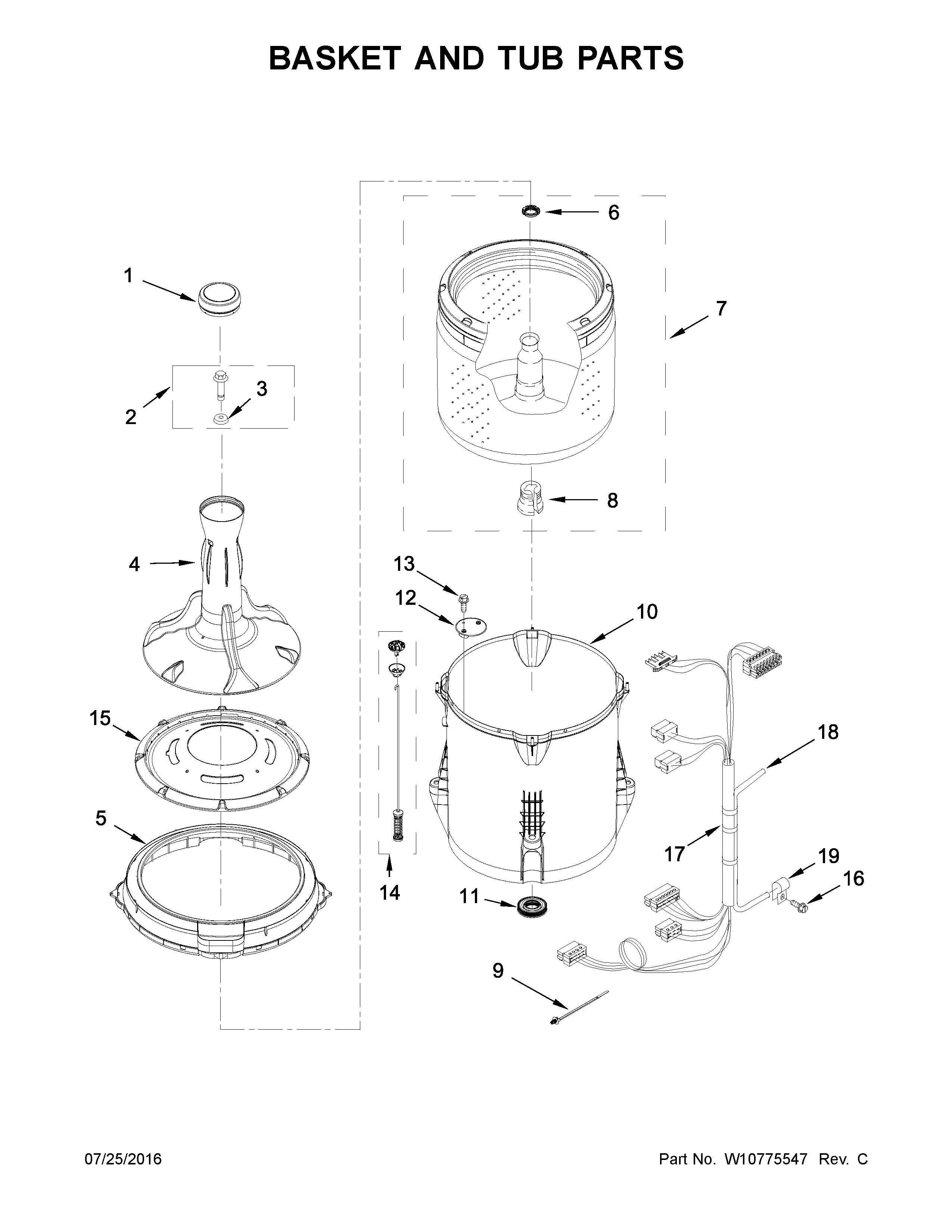 Amana NTW4655EW0 basket and tub parts diagram