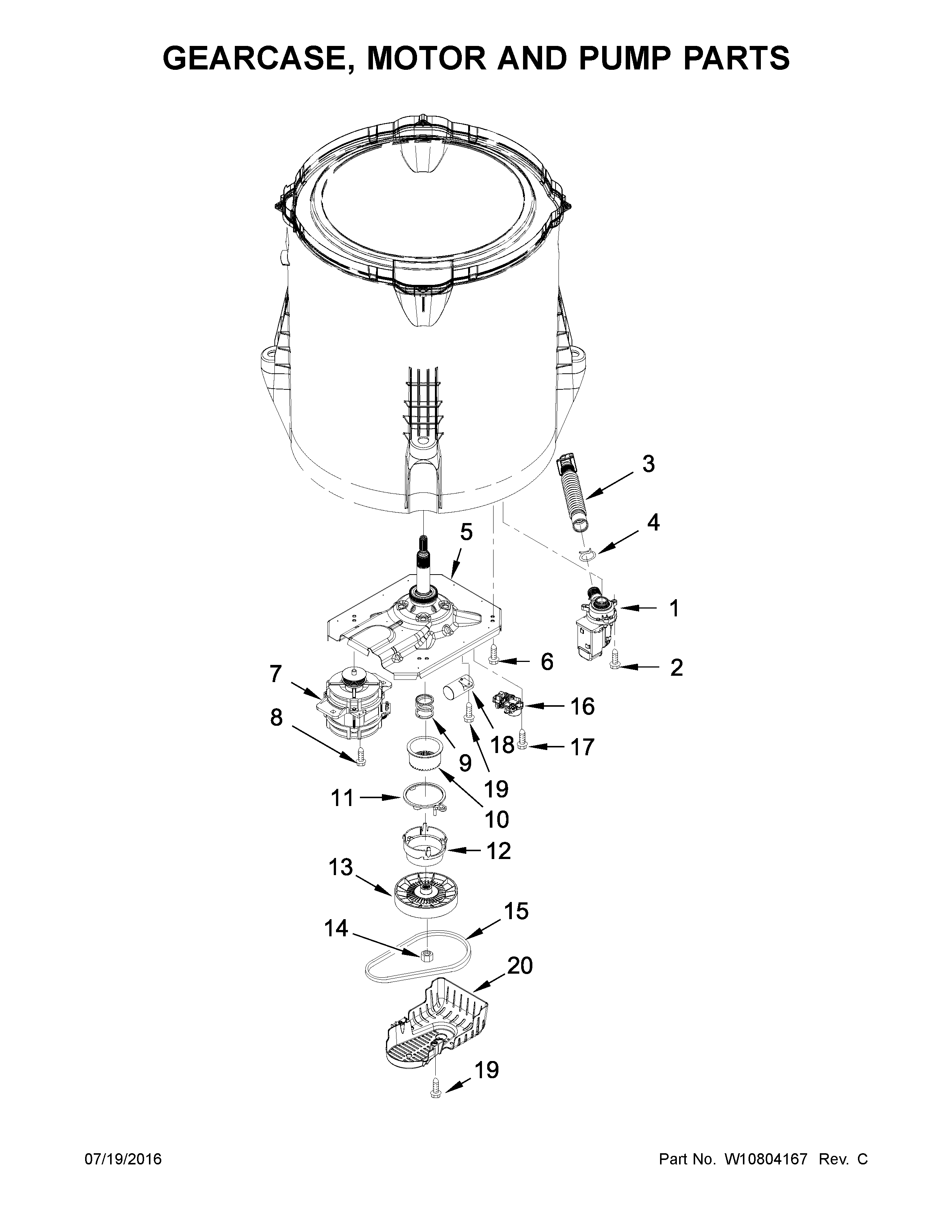 Inglis ITW4971EW0 gearcase, motor and pump parts diagram