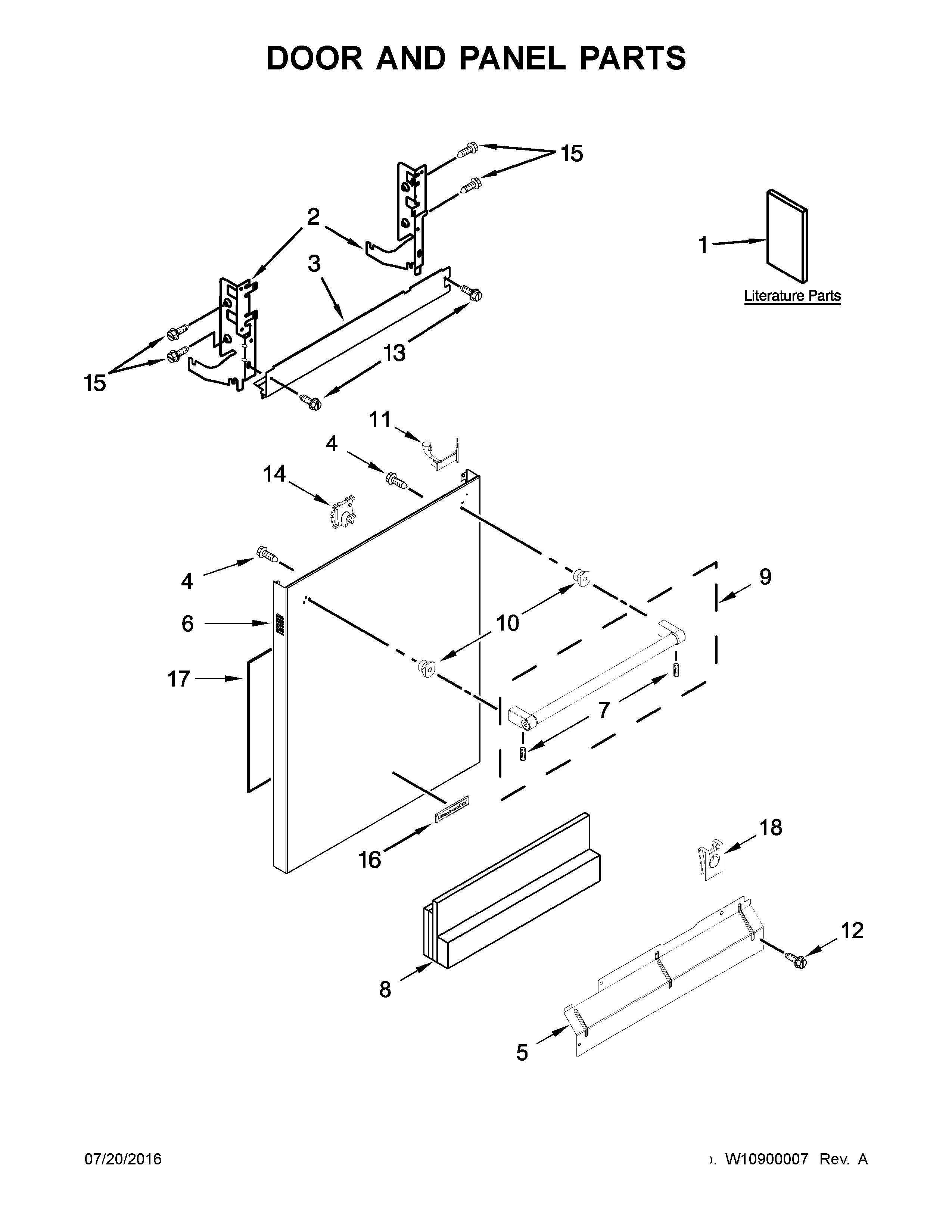 KitchenAid KDTM704EBS1 door and panel parts diagram