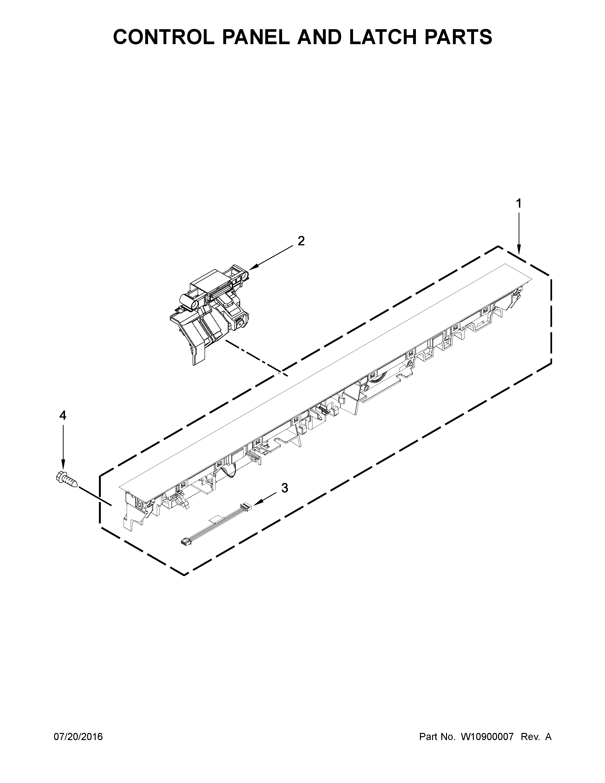 KitchenAid KDTM704EBS1 control panel and latch parts diagram