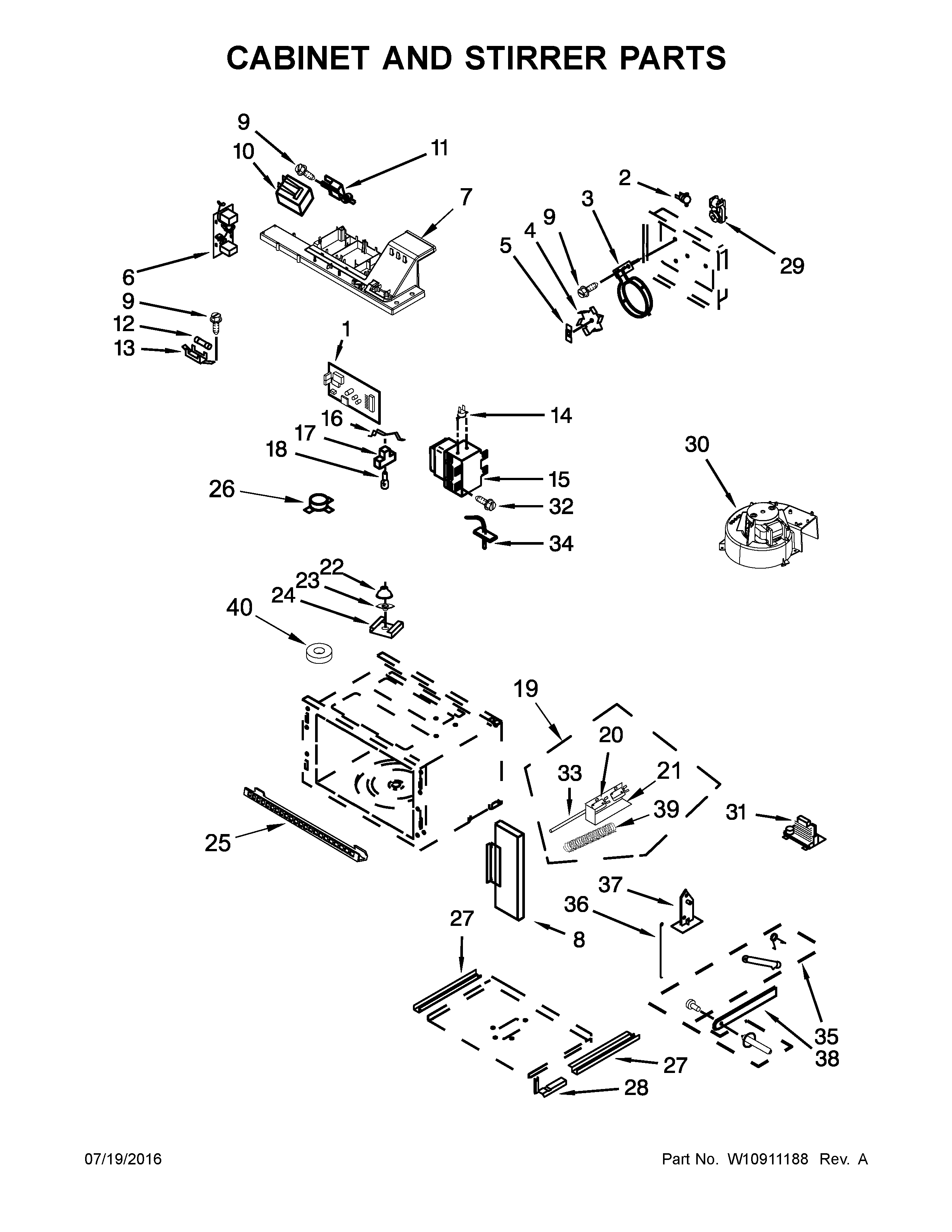 KitchenAid KOCE507EBS02 cabinet and stirrer parts diagram